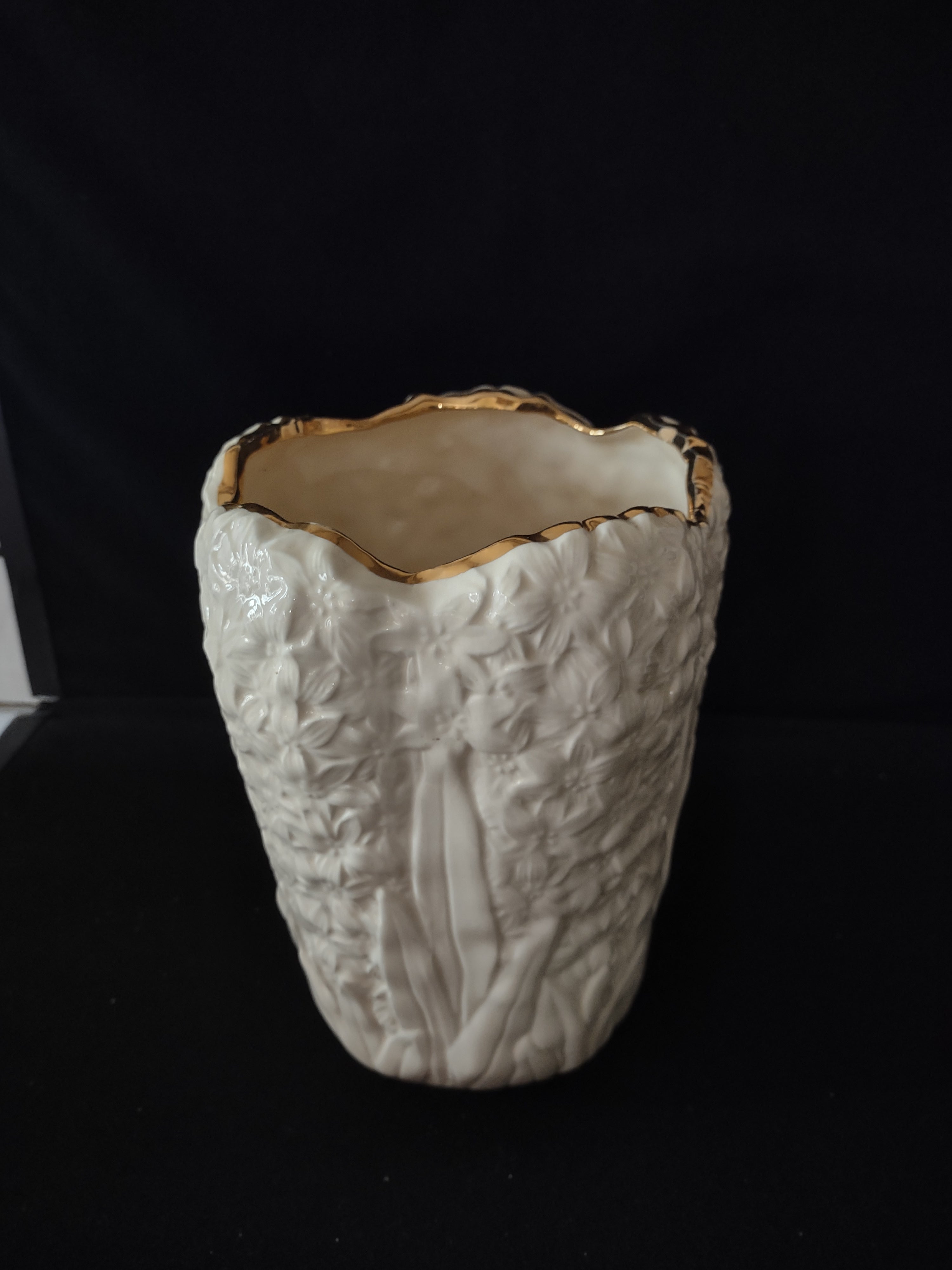 Gold Trim Cream Color 8" Hyacinth Design Vase (Lot 3141)