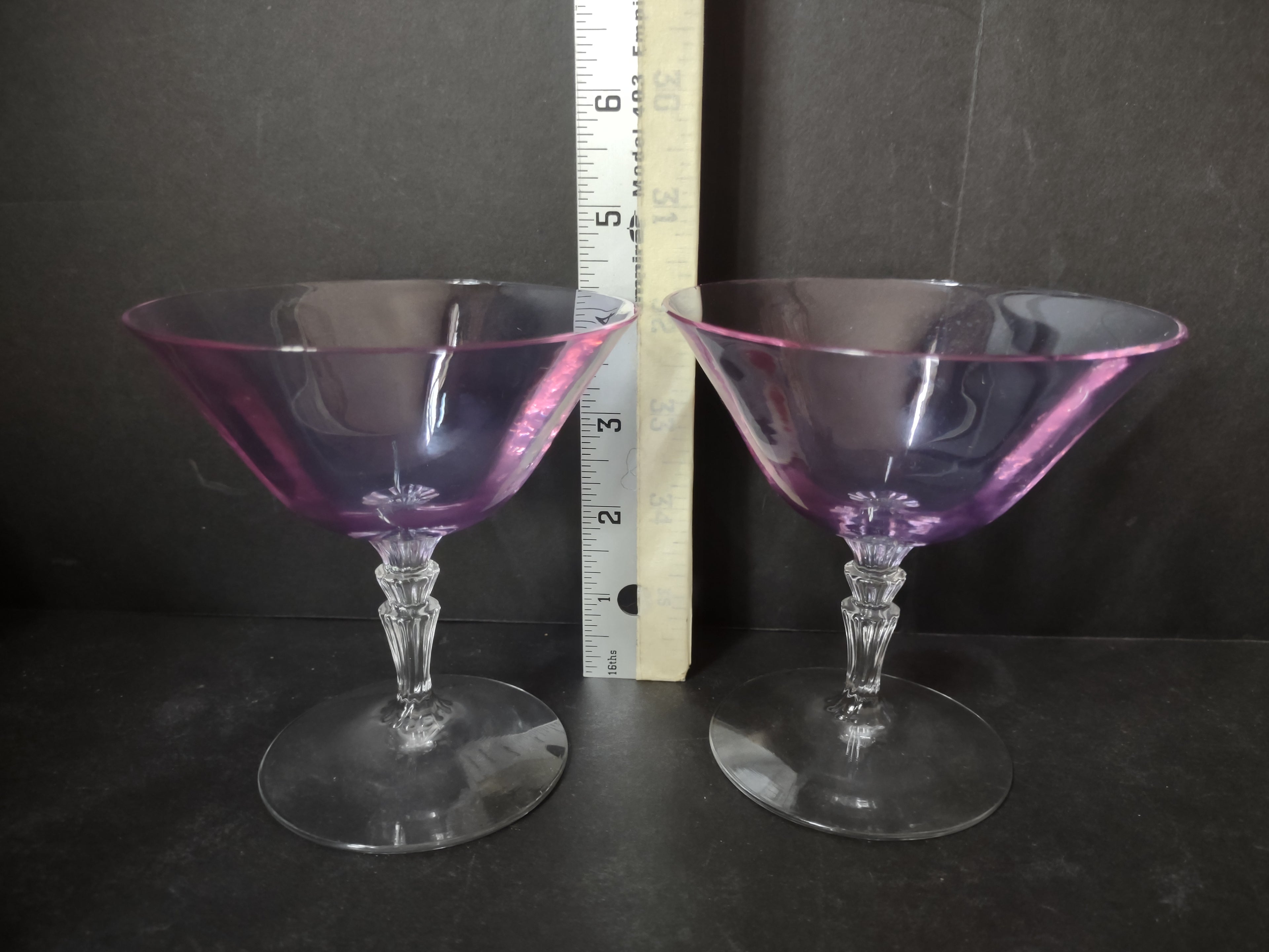 Fostoria Wisteria Set of 2 Low Sherbet Glass Purple IMPERFECT (lot 2709)