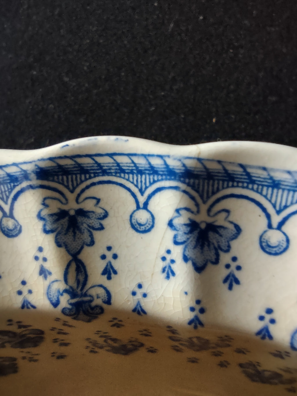 Vintage Spode Oval Serving Bowl Earthenware Blue Fleur-De-Lis IMPERECT (Lot 5757