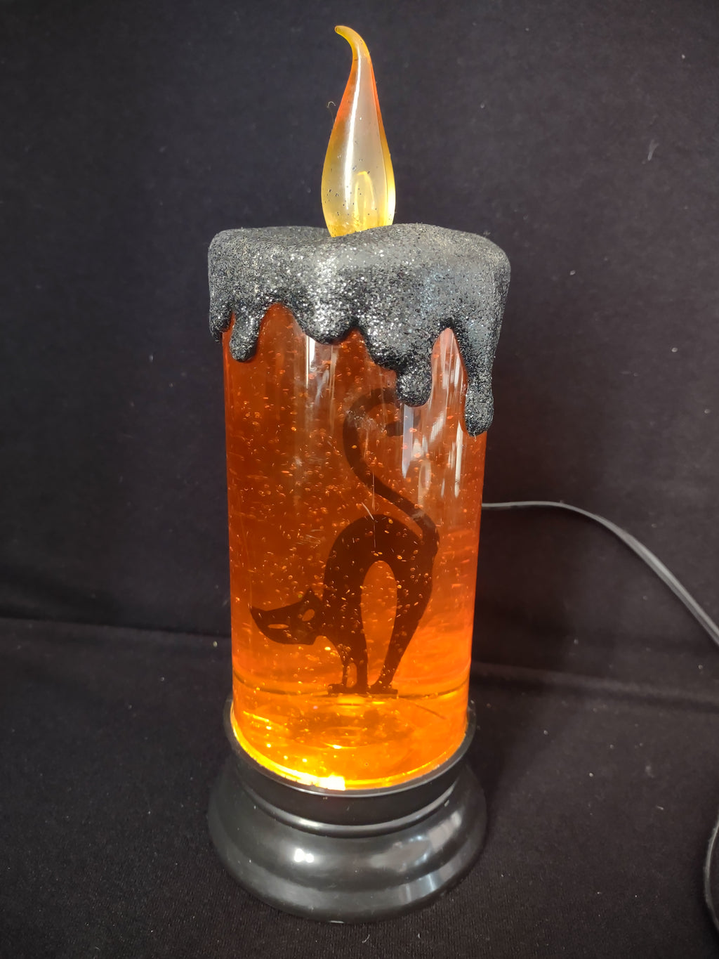 Halloween Electric Candle Lamp Orange Black Cat Light Up (lot 2529j)