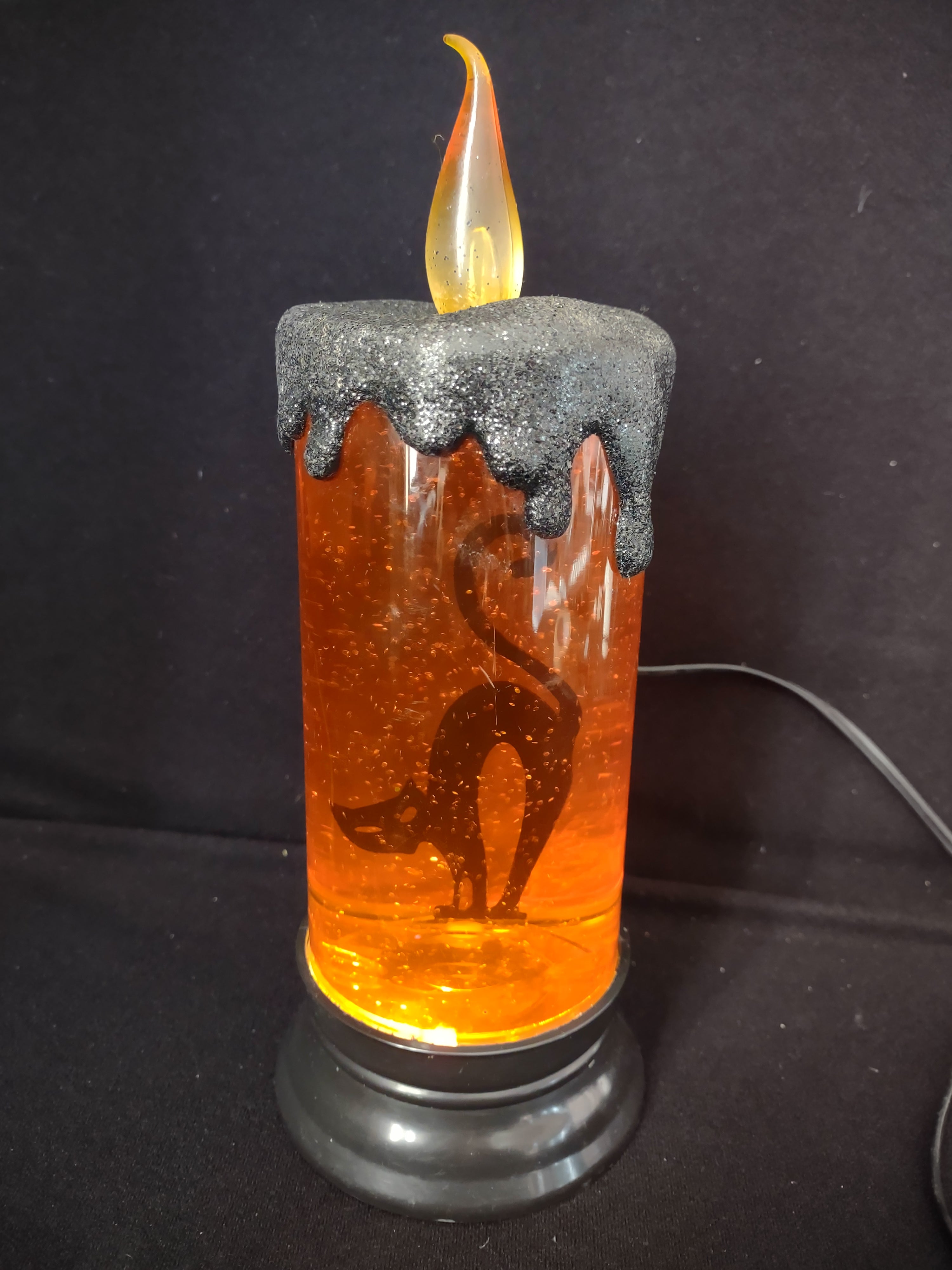 Halloween Electric Candle Lamp Orange Black Cat Light Up (lot 2529j)