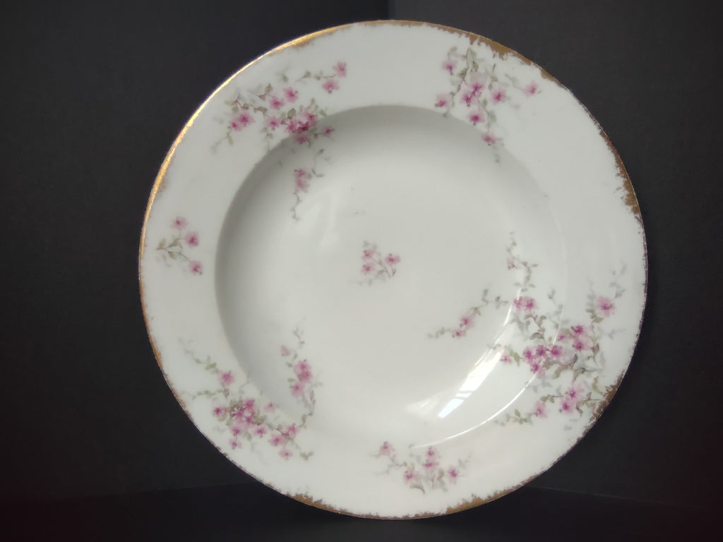 Haviland France Limoges Soup Plate 9-1/2" Pink Floral Gold Trim (lot 1006)