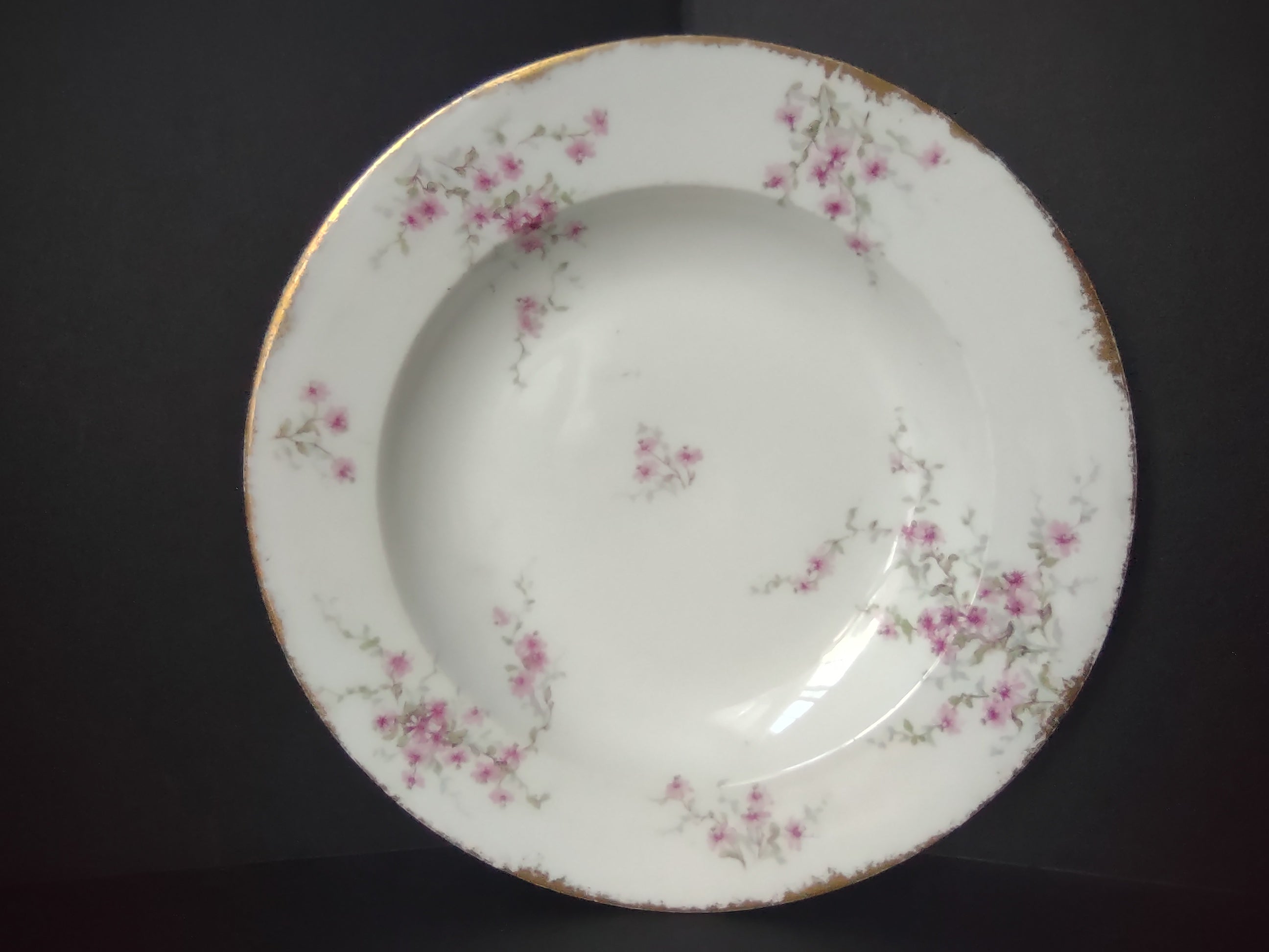 Haviland France Limoges Soup Plate 9-1/2" Pink Floral Gold Trim (lot 1006)
