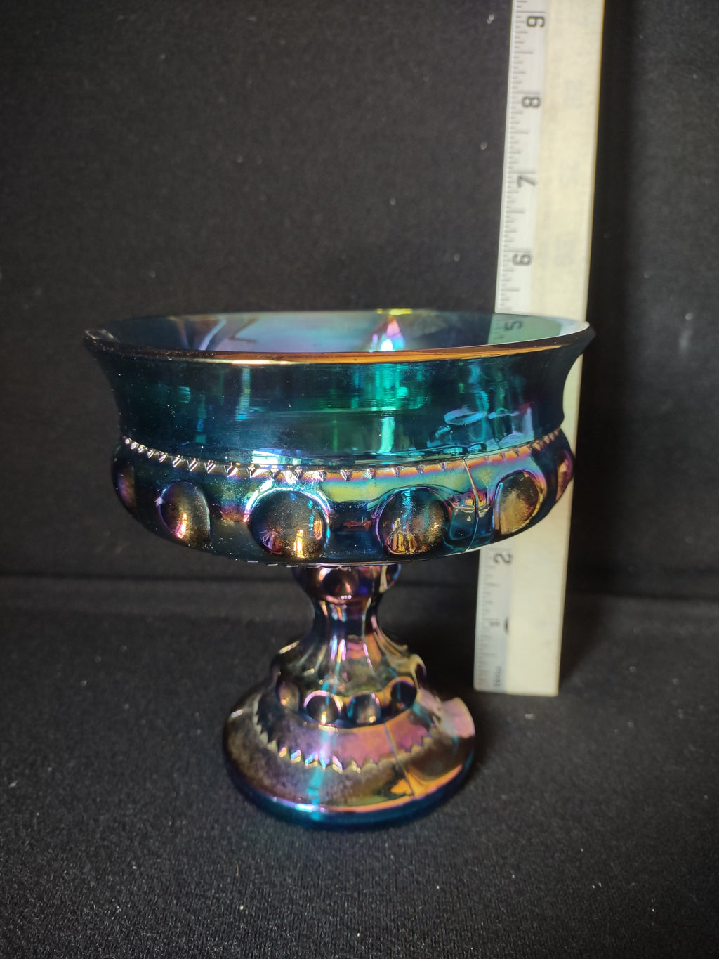 Indiana Carnaval Glass Kings Crown Thumbprint Candy Dish Iridescent (lot 2679c)