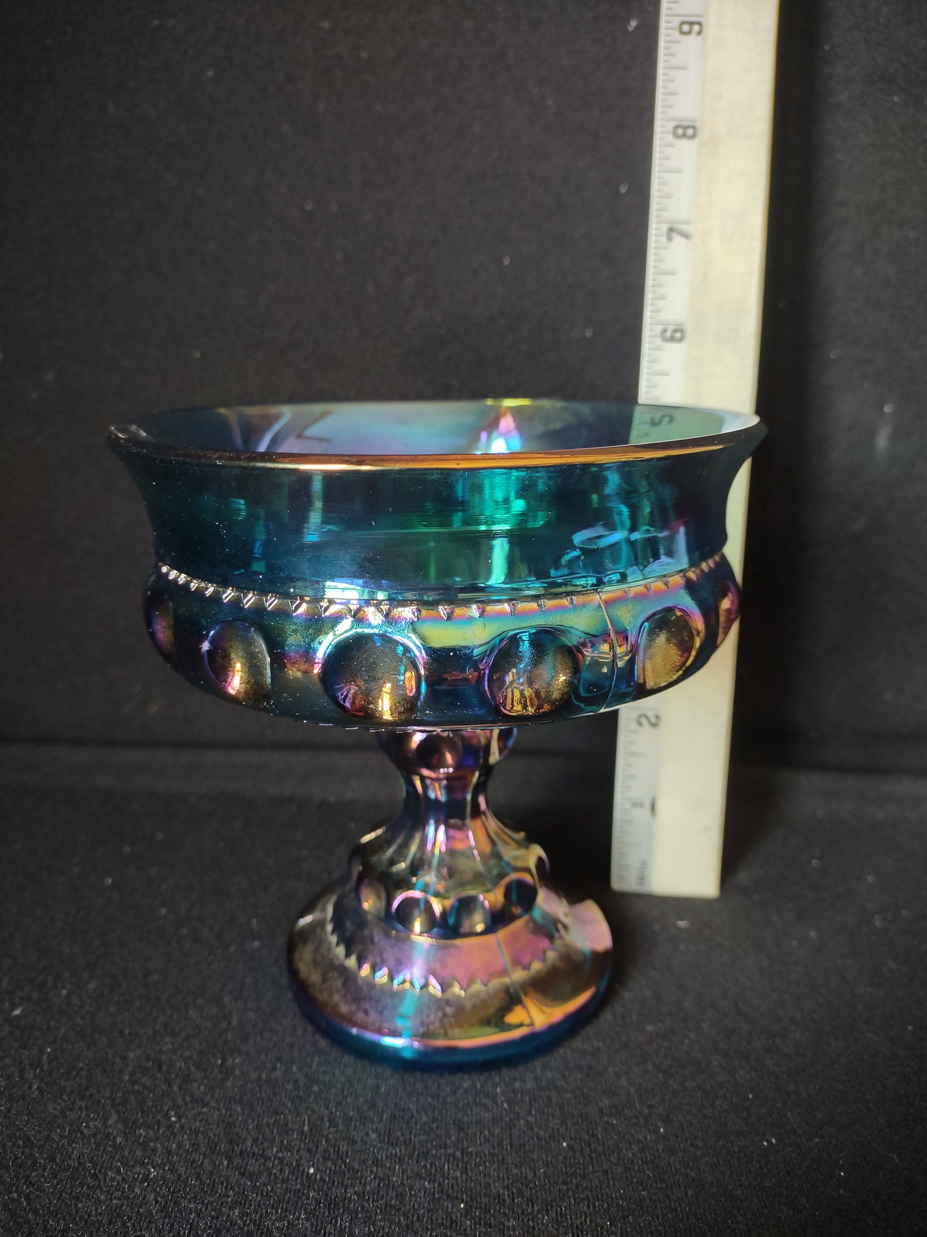 Indiana Carnaval Glass Kings Crown Thumbprint Candy Dish Iridescent (lot 2679c)