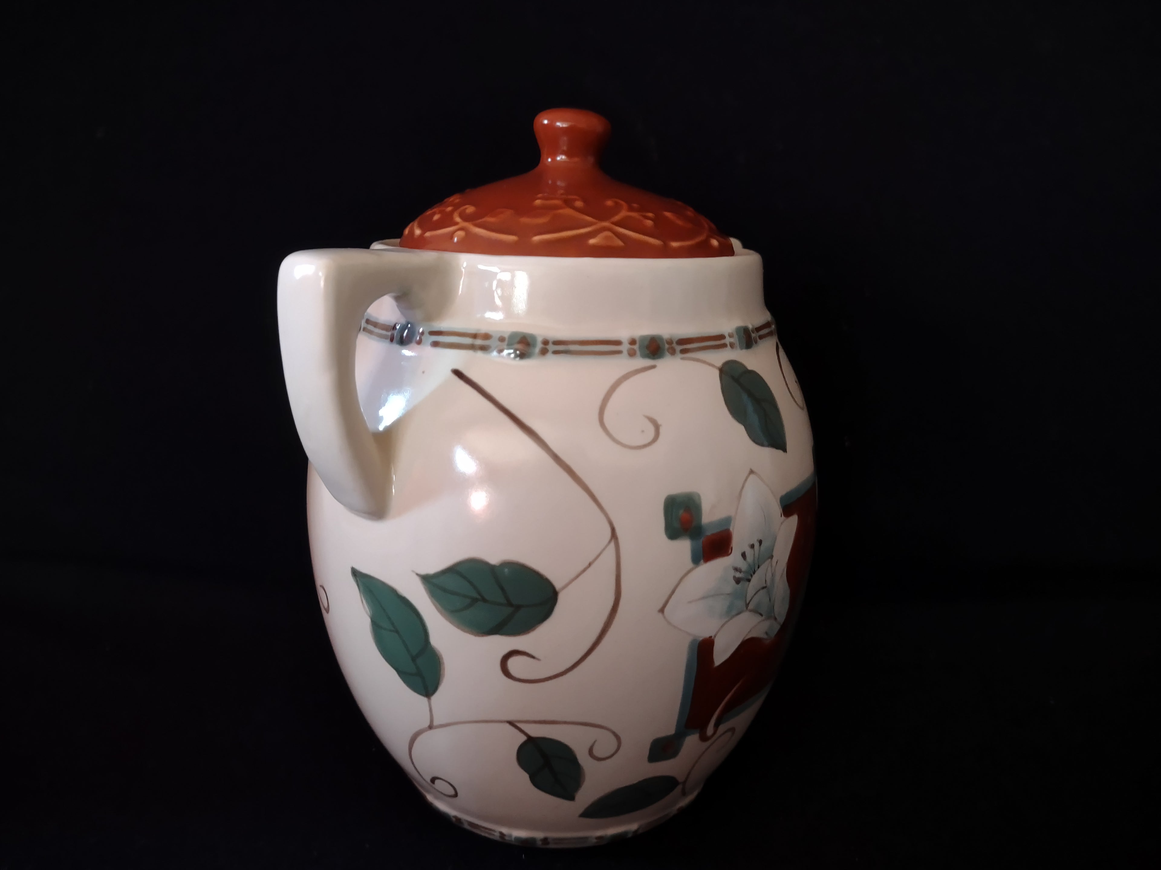 Vintage Pfaltzgraff USA Small Canister Cookie Jar Mission Flower (lot 5274)