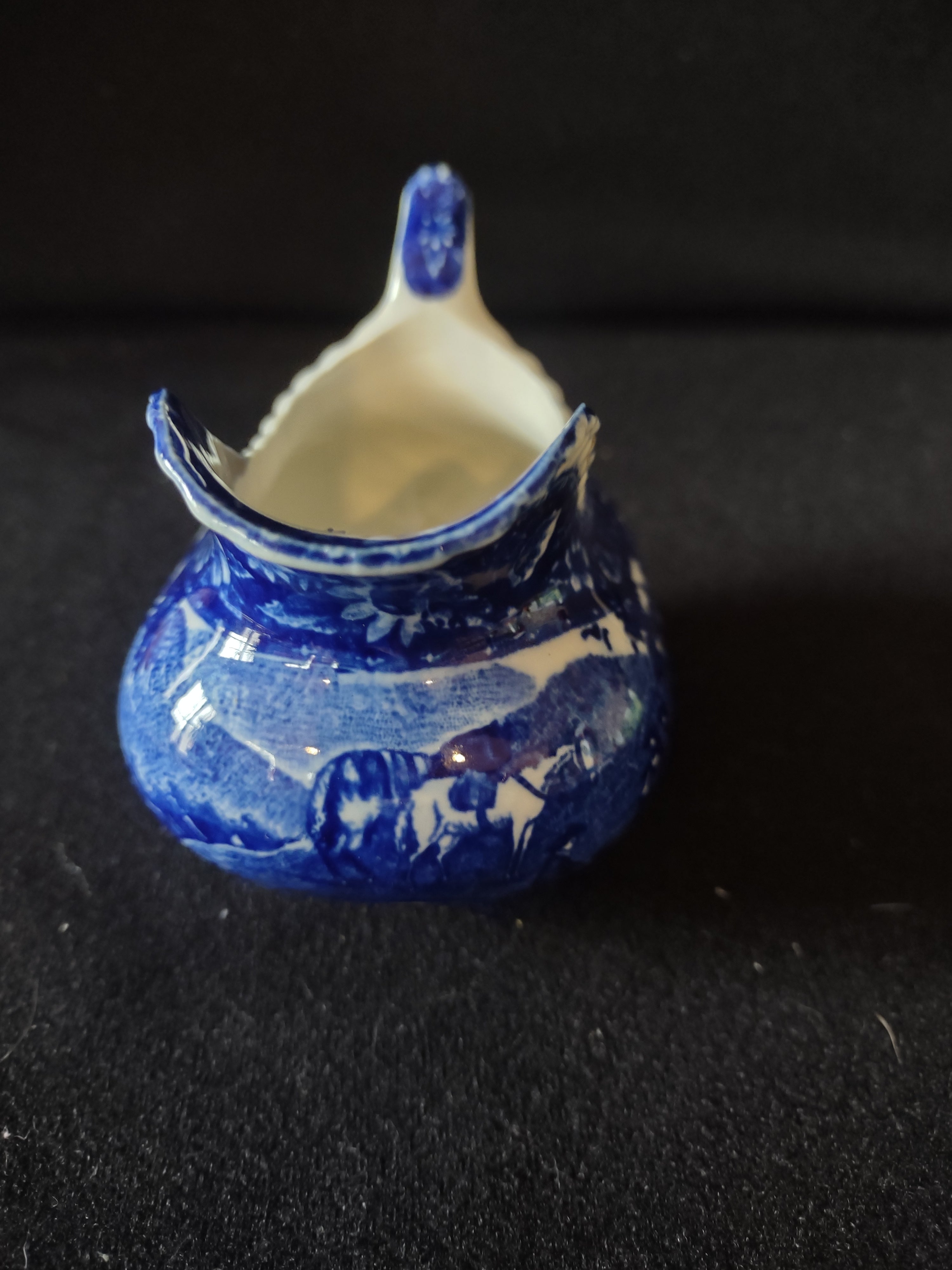 Vintage Yorkville Flow Blue Gravy Boat Creamer CHIP ON RIM (Lot 5568)