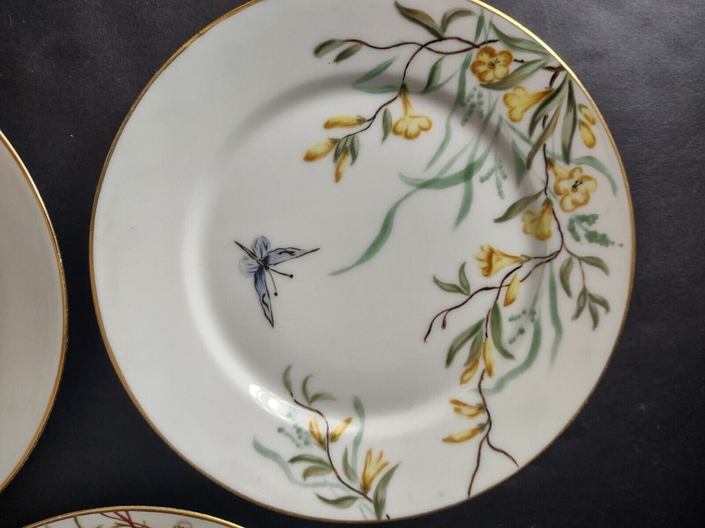 Haviland Limoges France 3 x Dessert 7-3/4" Gold Trim Flower Butterfly (lot 624)