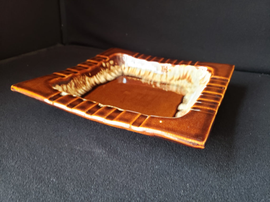 Pfaltzgraff USA Brown Drip Glaze Vintage Cigar Ashtray 8" Square (lot 2147d)