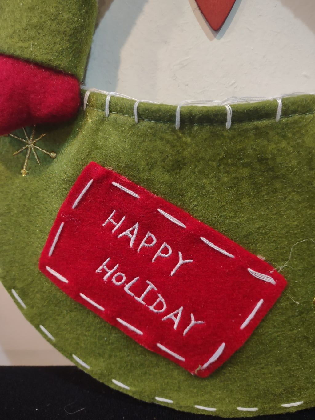 Christmas Plush Snowman Wall Hanging Felt Pocket Happy Holidays (Lot 4605)