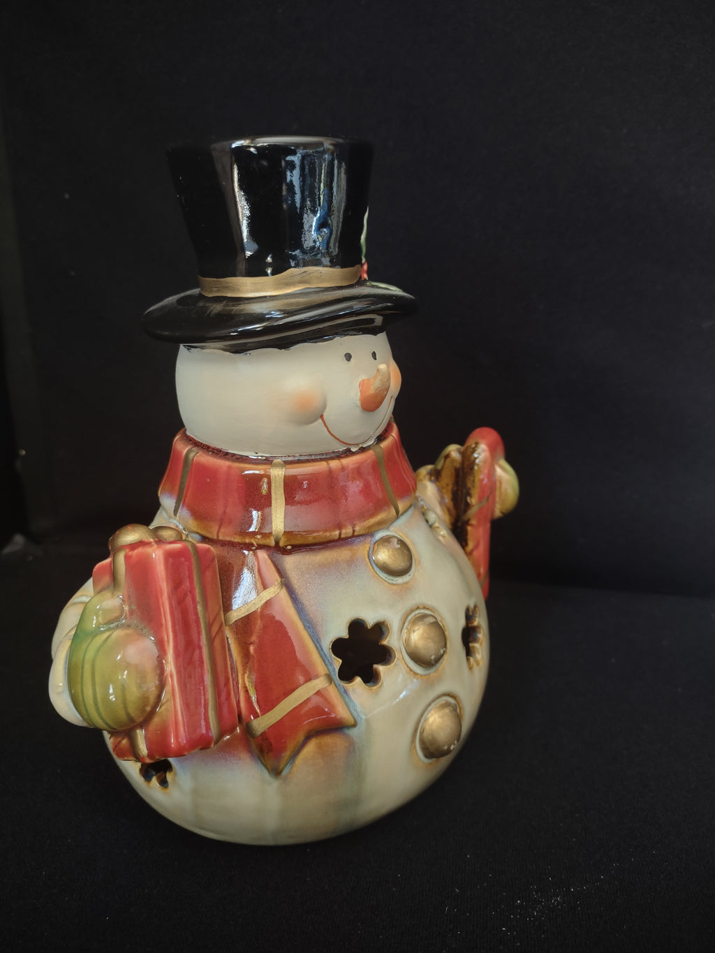 Set of 2 Tealight Holder Ceramic Christmas Snowman (lot 1705)