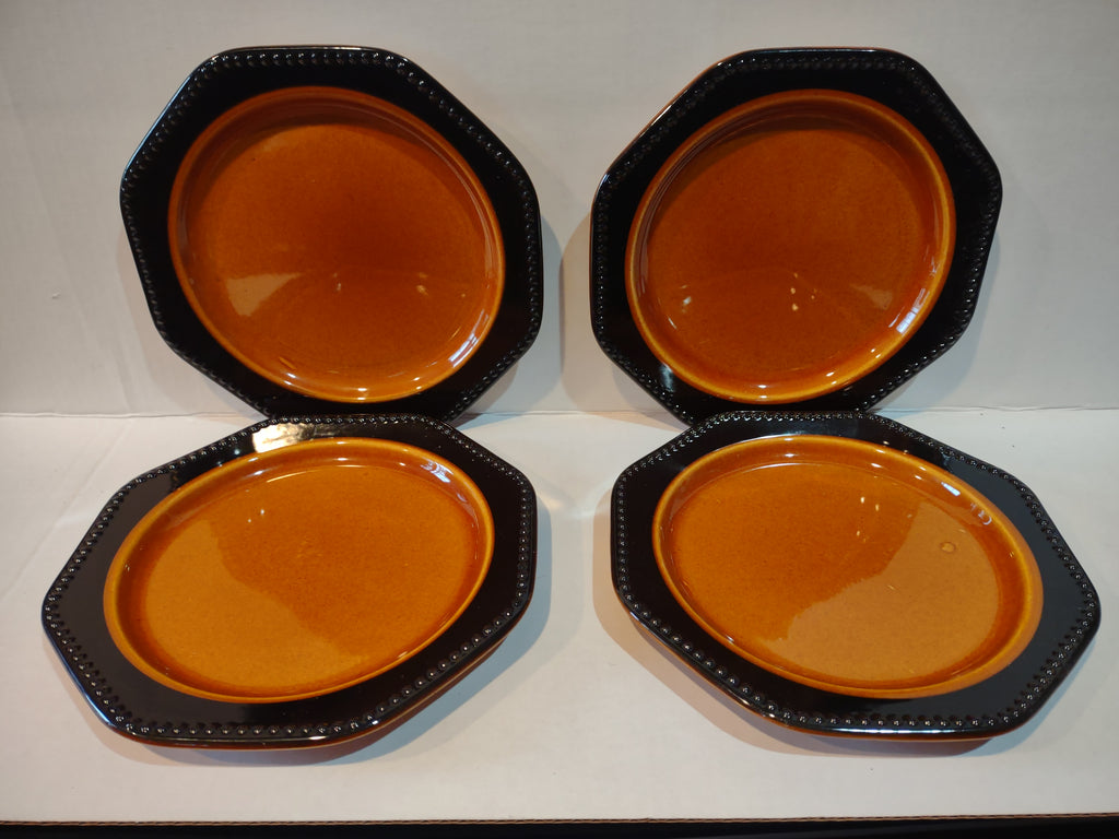Vintage MCM Ironstone USA Amber Octagon 8" Lunch Plate x 4 Oven Proof (lot 5013)