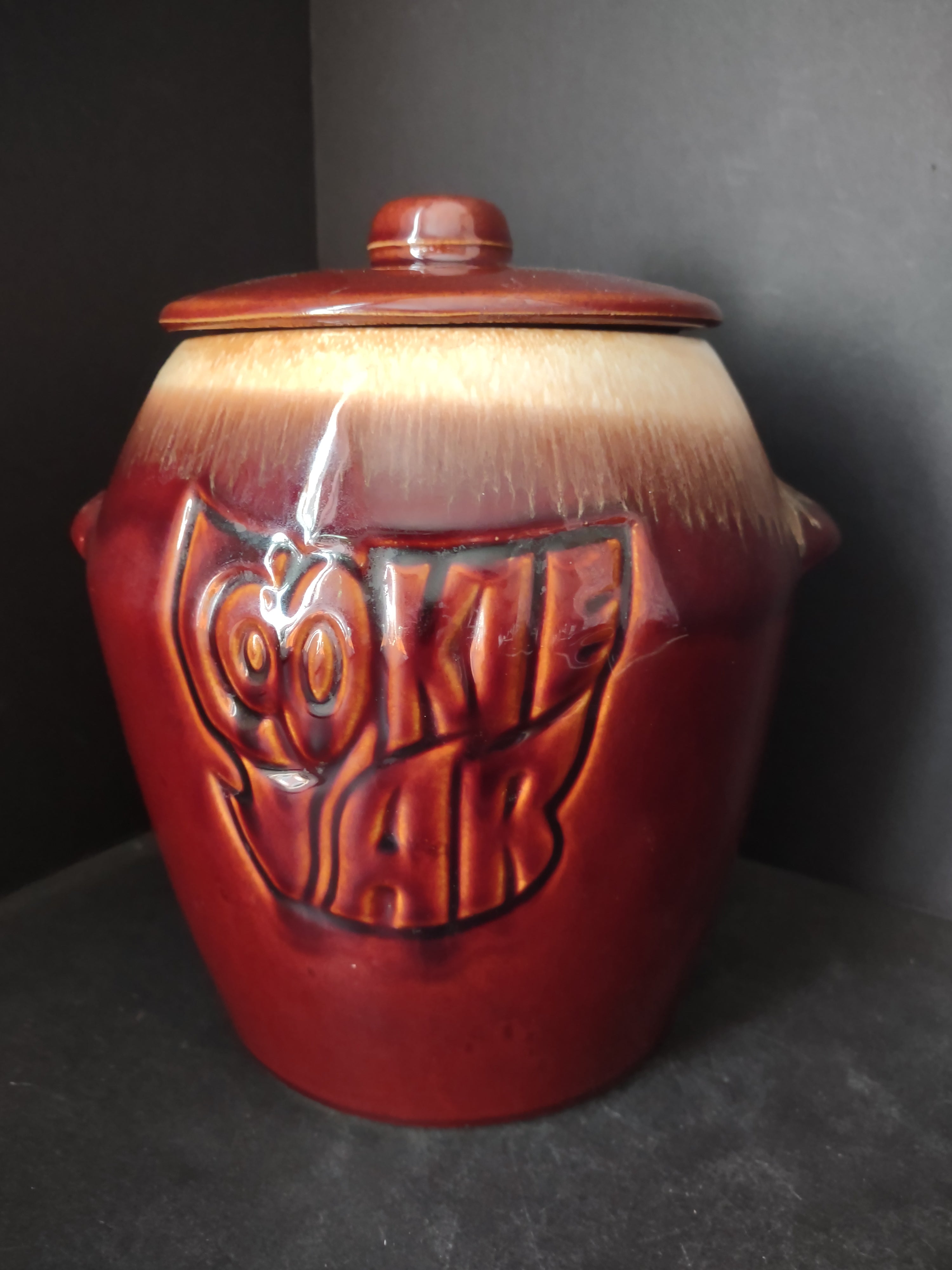Vintage McCoy Brown Drip Glaze Large Cookie Jar w/Lid (lot 2940c)