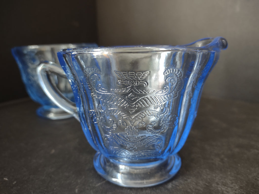 Vintage Indiana Glass Recollection Madrid Blue Sugar Creamer Pitcher (lot 2960c)