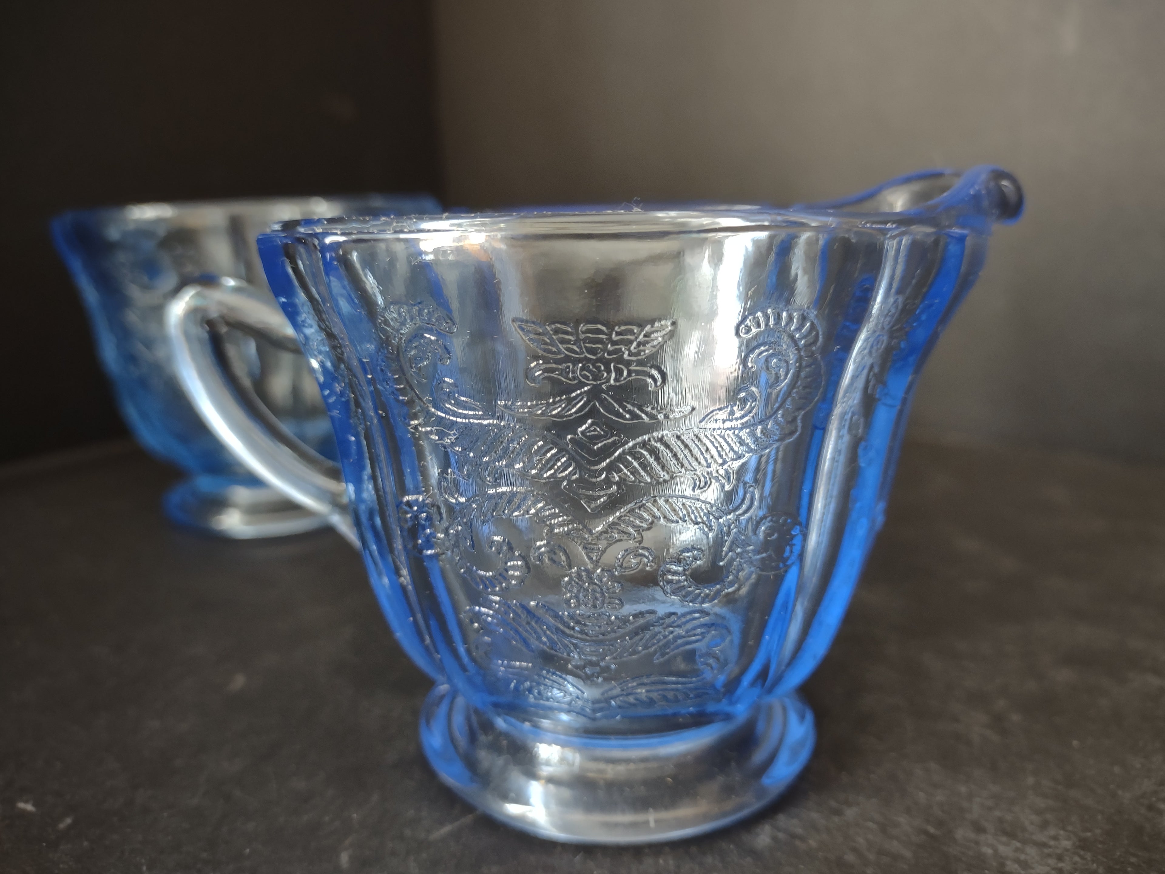 Vintage Indiana Glass Recollection Madrid Blue Sugar Creamer Pitcher (lot 2960c)