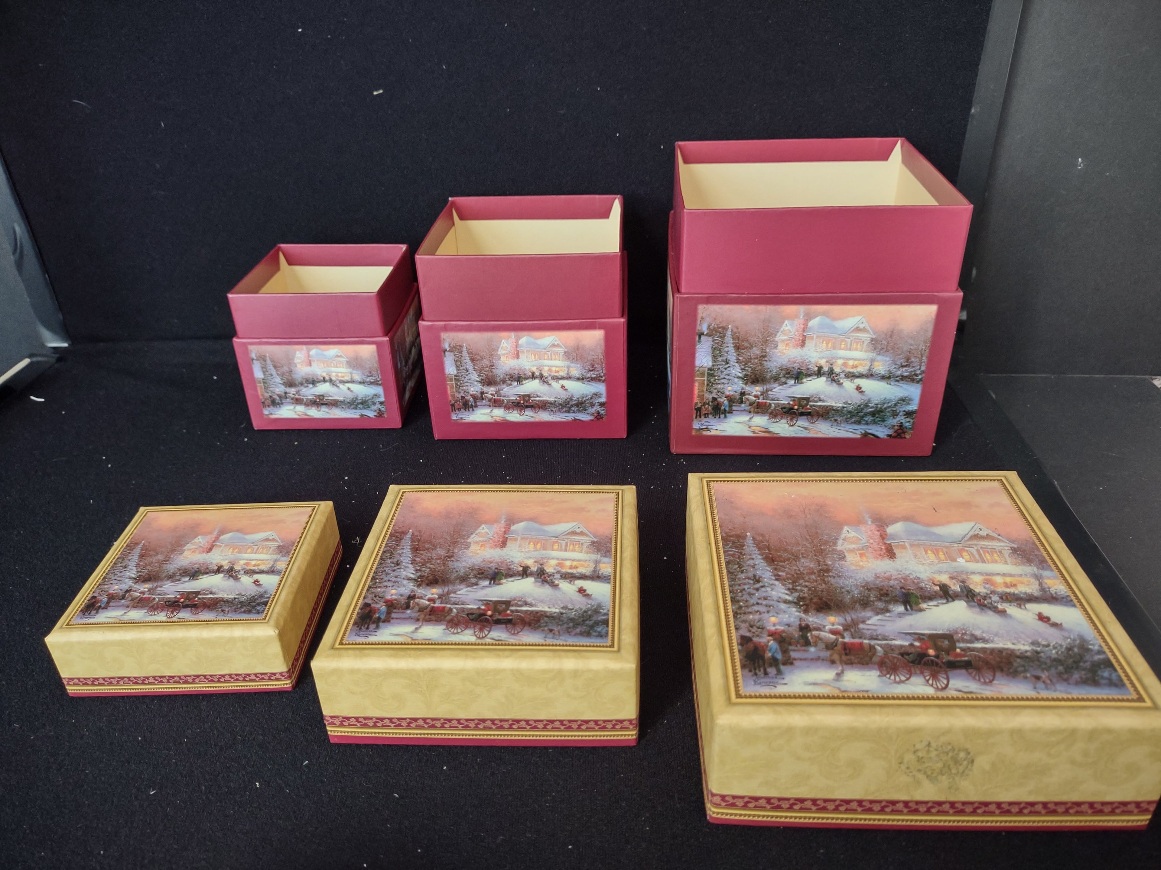 Christmas Thomas Kinkade Painter of Light Set of 3 Gift Boxes (lot 2372)