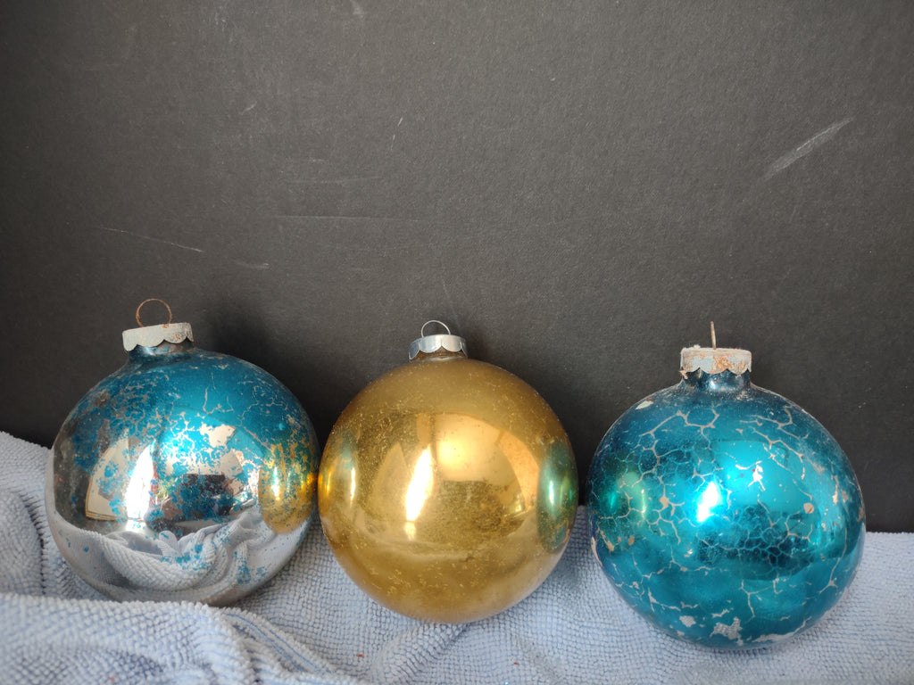 Vintage Christmas Ornament Bulb x 3 Shiny Brite 3" IMERFECT (lot 3448)