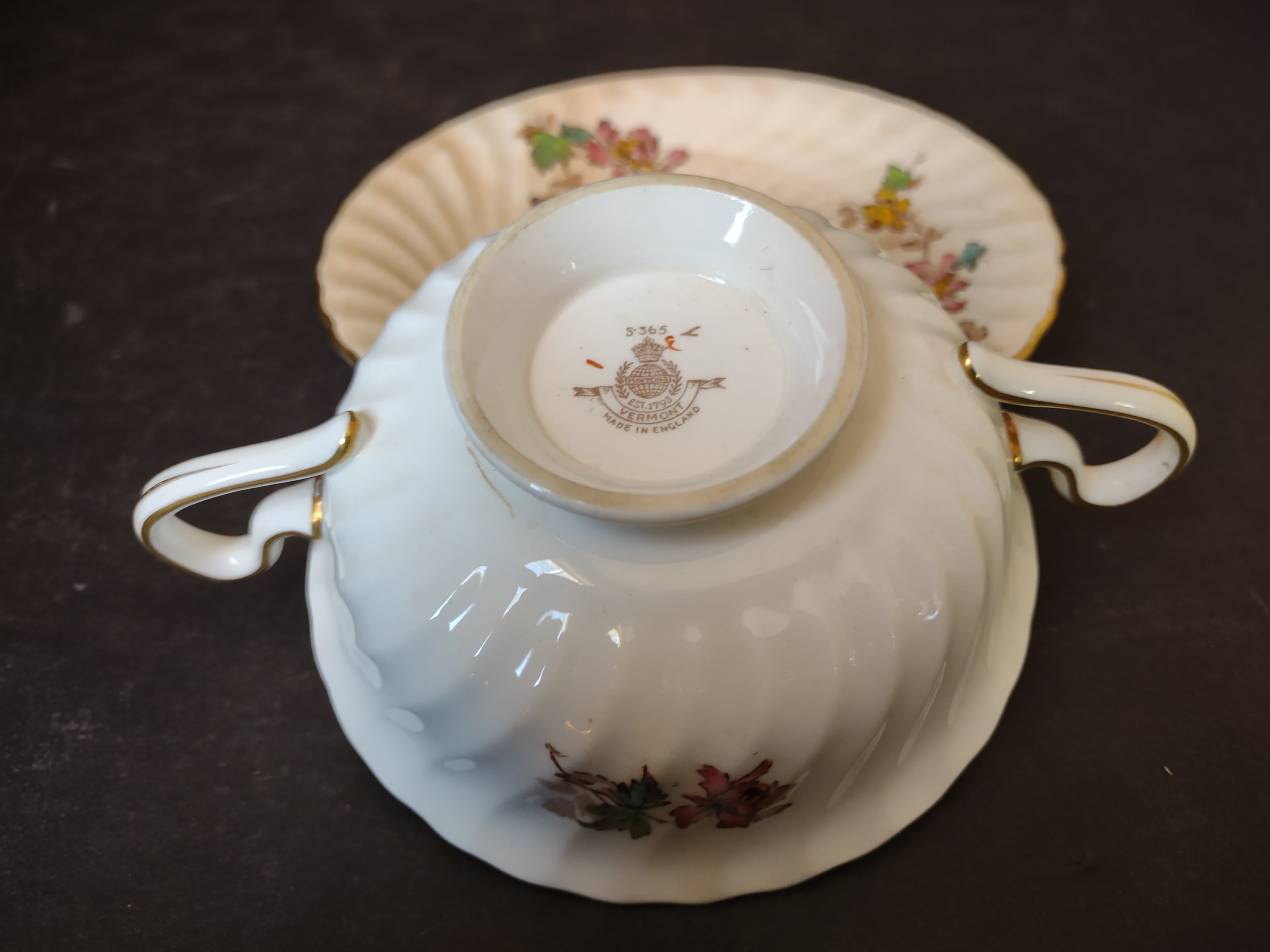 Vintage Minton England Bone Vermont Bouillon Cup with Liner IMPERFECT (lot 5464)