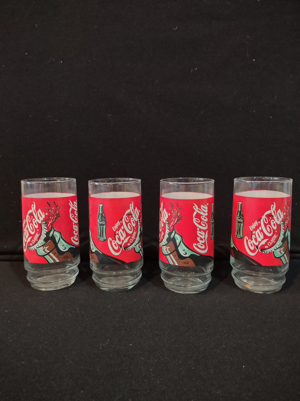 Vintage Enjoy Classic Coca-Cola Drinking Glass x 4 Red Design (lot 5413)