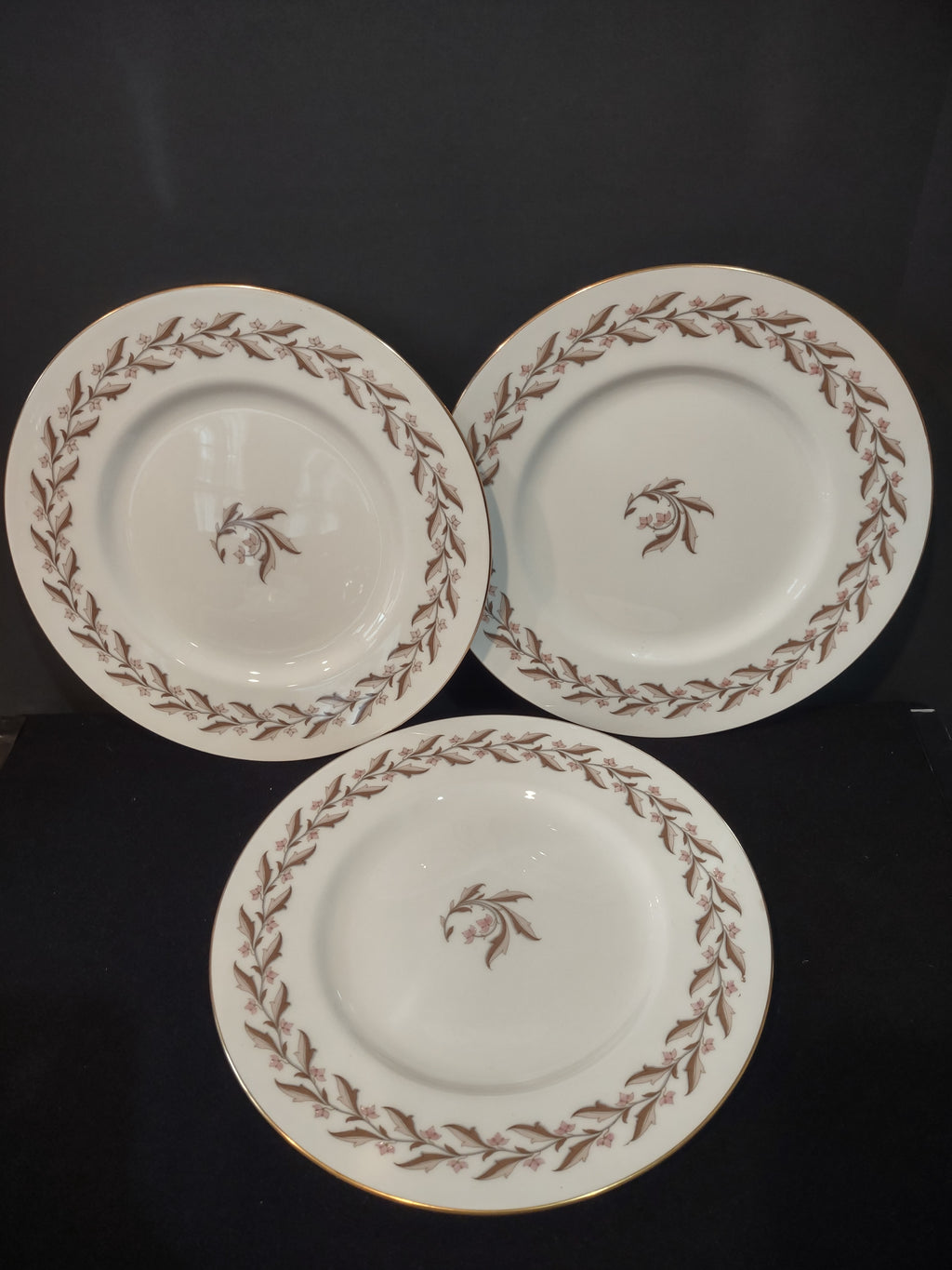 Vintage Minton Rosewood Dinner Plate Bone China Pink Gold Trim x 3 (Lot 5432)