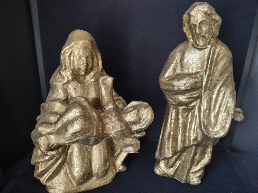Christmas Paper Mache Joseph Mary Baby Nativity Golden Color 16" (lot 2183)
