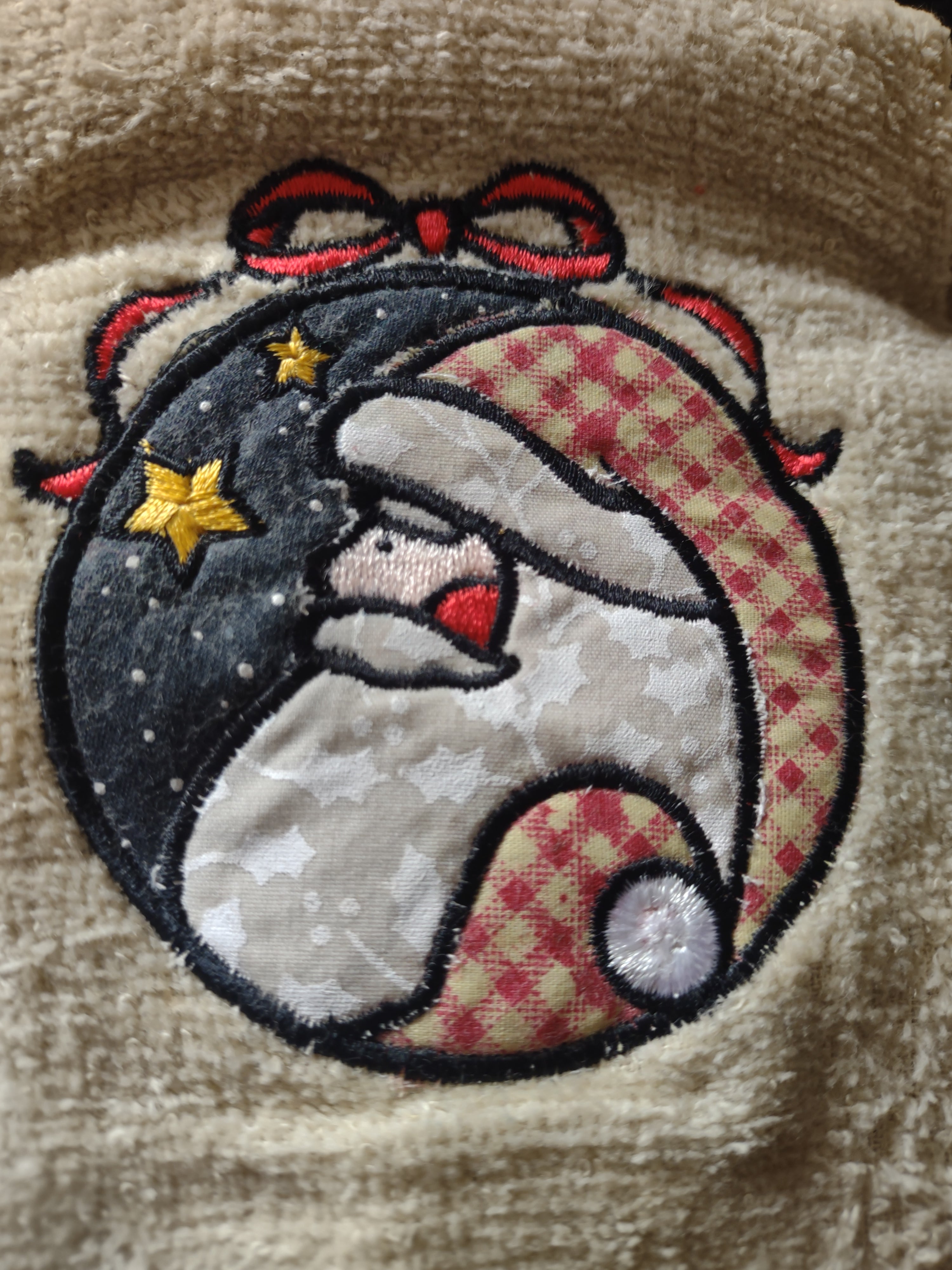 Christmas Santa Applique Beige Wash Cloth Hand Towel Bath Towel Set Of 2(Lot4211
