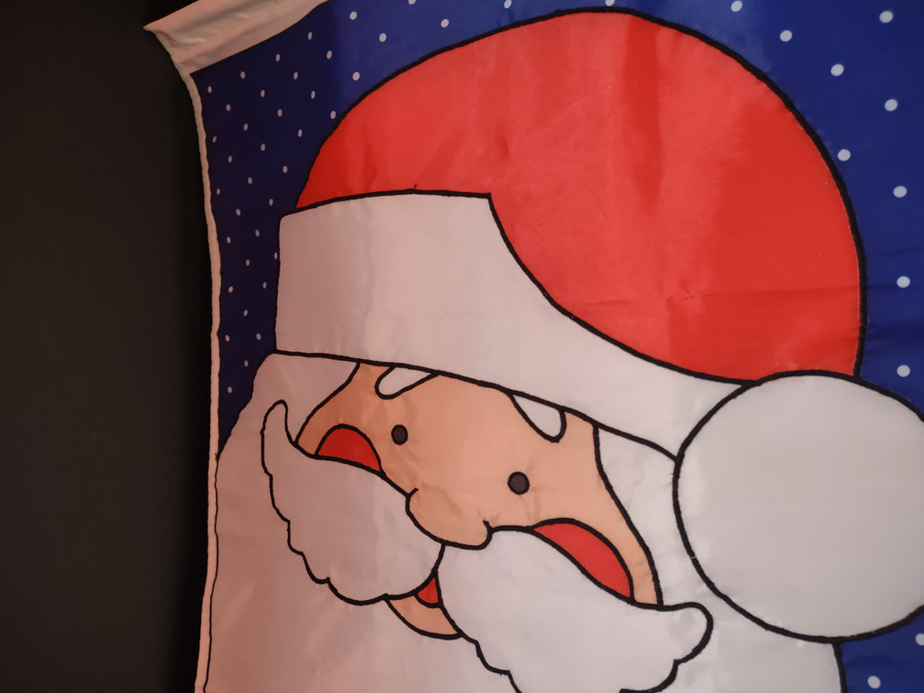 Vintage Double Sided Christmas Avon Santa Nylon Flag 29"x 21" (lot 3384)