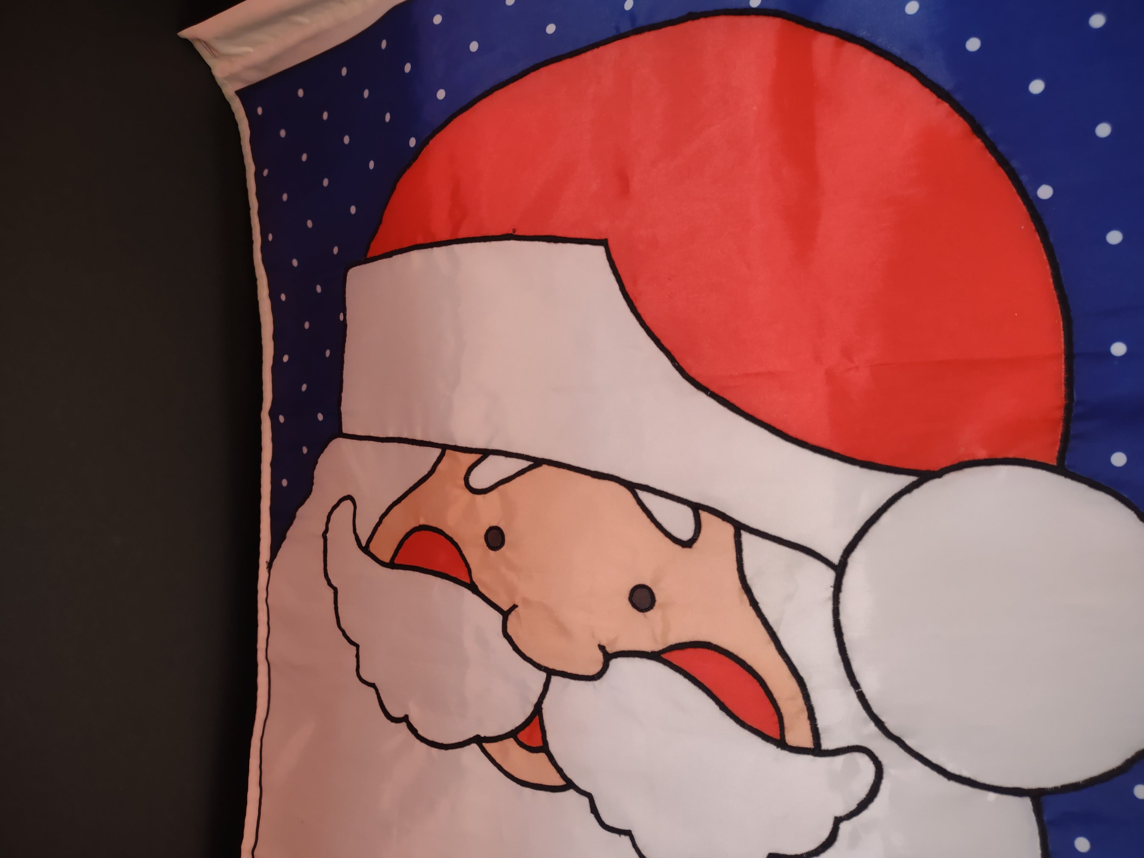 Vintage Double Sided Christmas Avon Santa Nylon Flag 29"x 21" (lot 3384)
