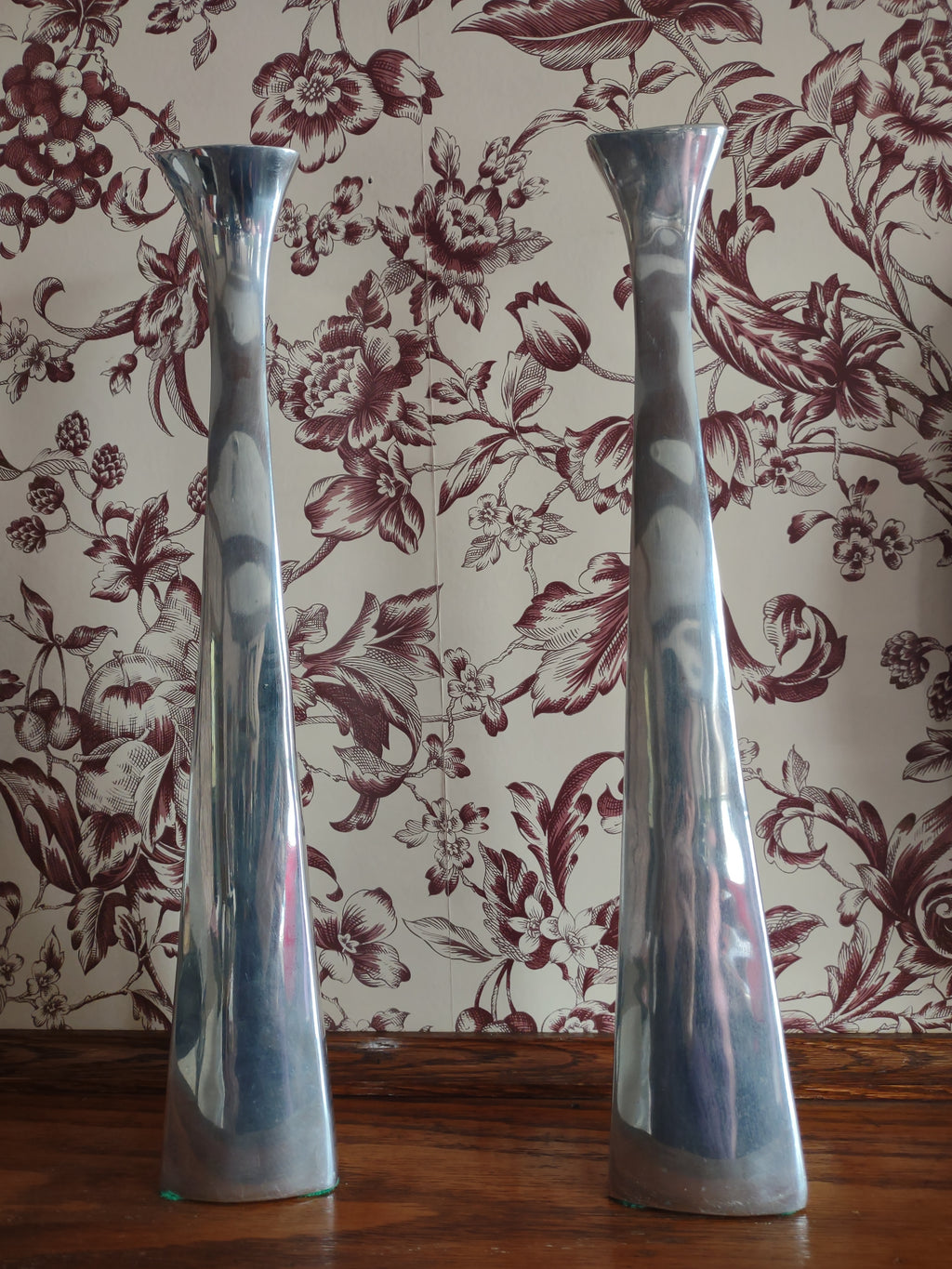 Vintage Mann Pewtertone 14.5" Candle Stick Set Of 2 MCM (Lot 5729)