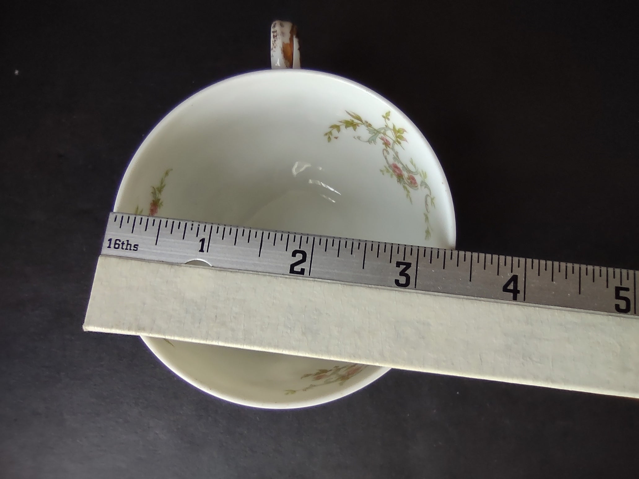 Haviland Limoges Tea Cup & Saucer White Scalloped Edge Rose Blue Ribbon (lot 858