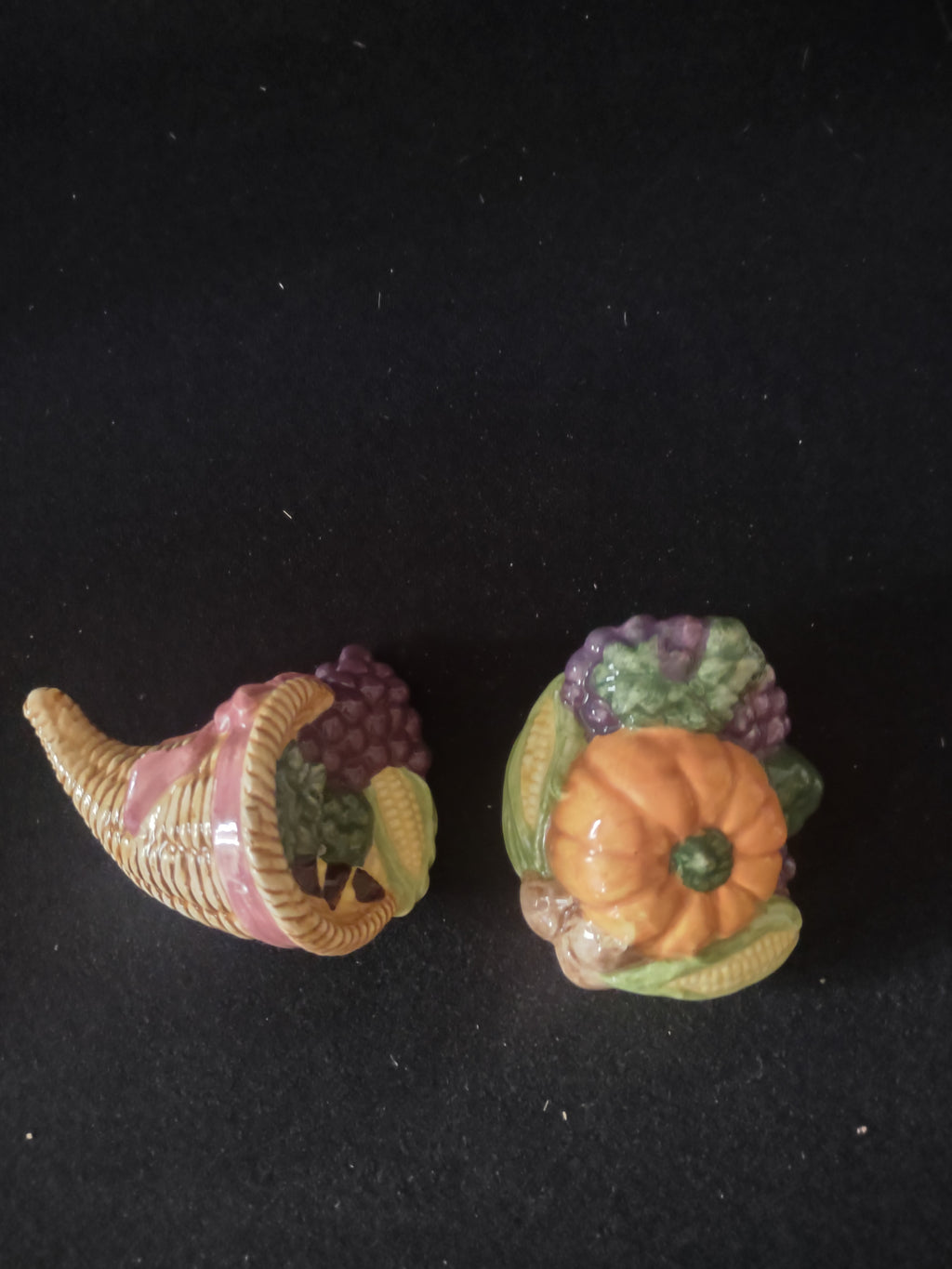 Brinn Ceramic Thanksgiving/Fall Cornucopia Pumpkin Salt Pepper Shakers (Lot 3447
