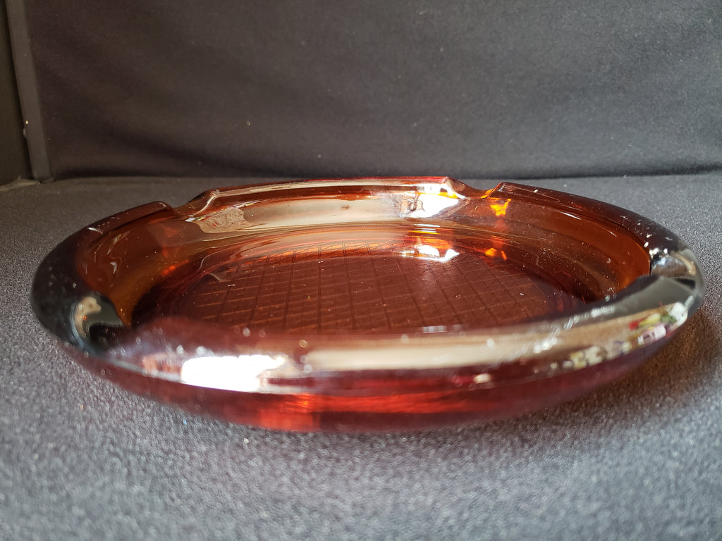 Vintage Amber Glass MCM Ashtray 8" (lot 2148d)