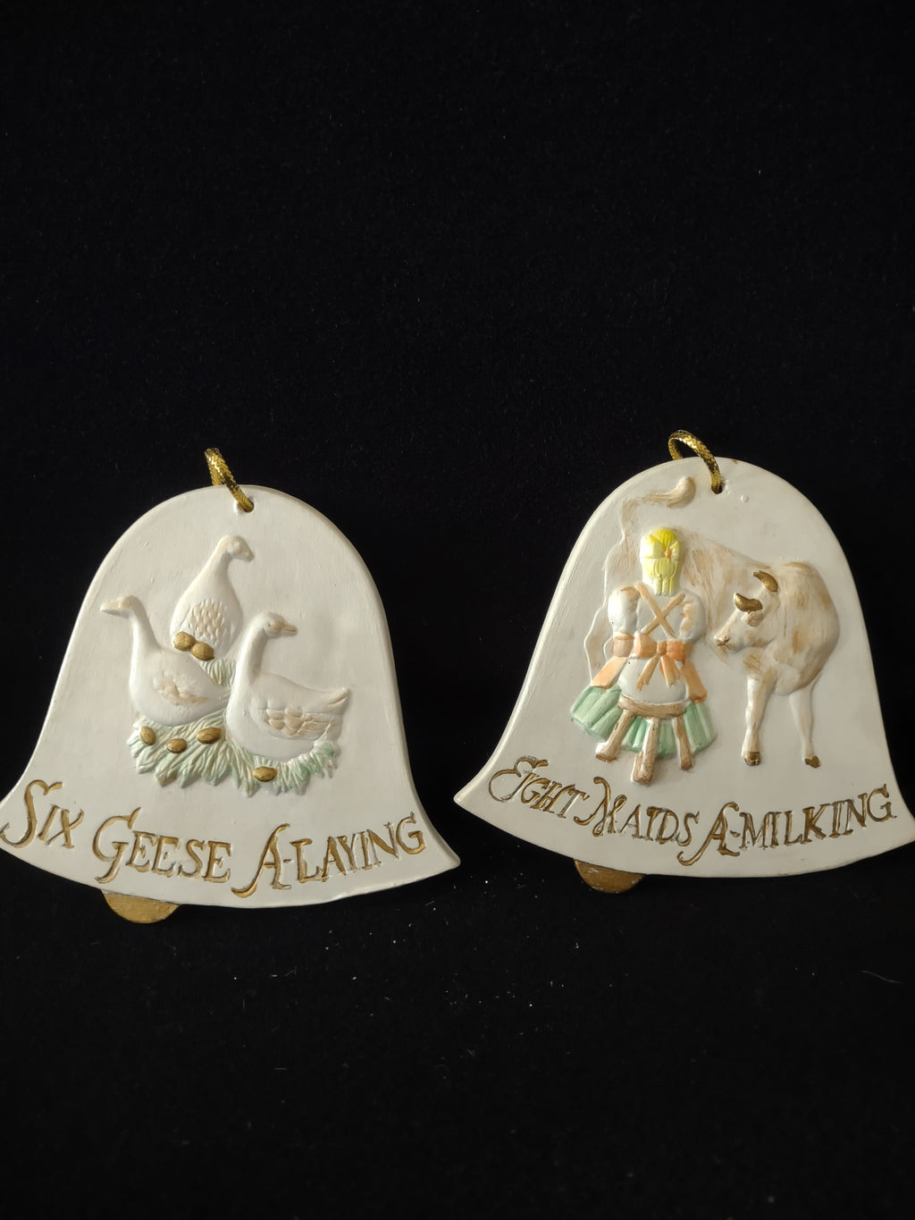 Six Ceramic Ornaments 12 Days Of Christmas Reversible (Lot 4159)