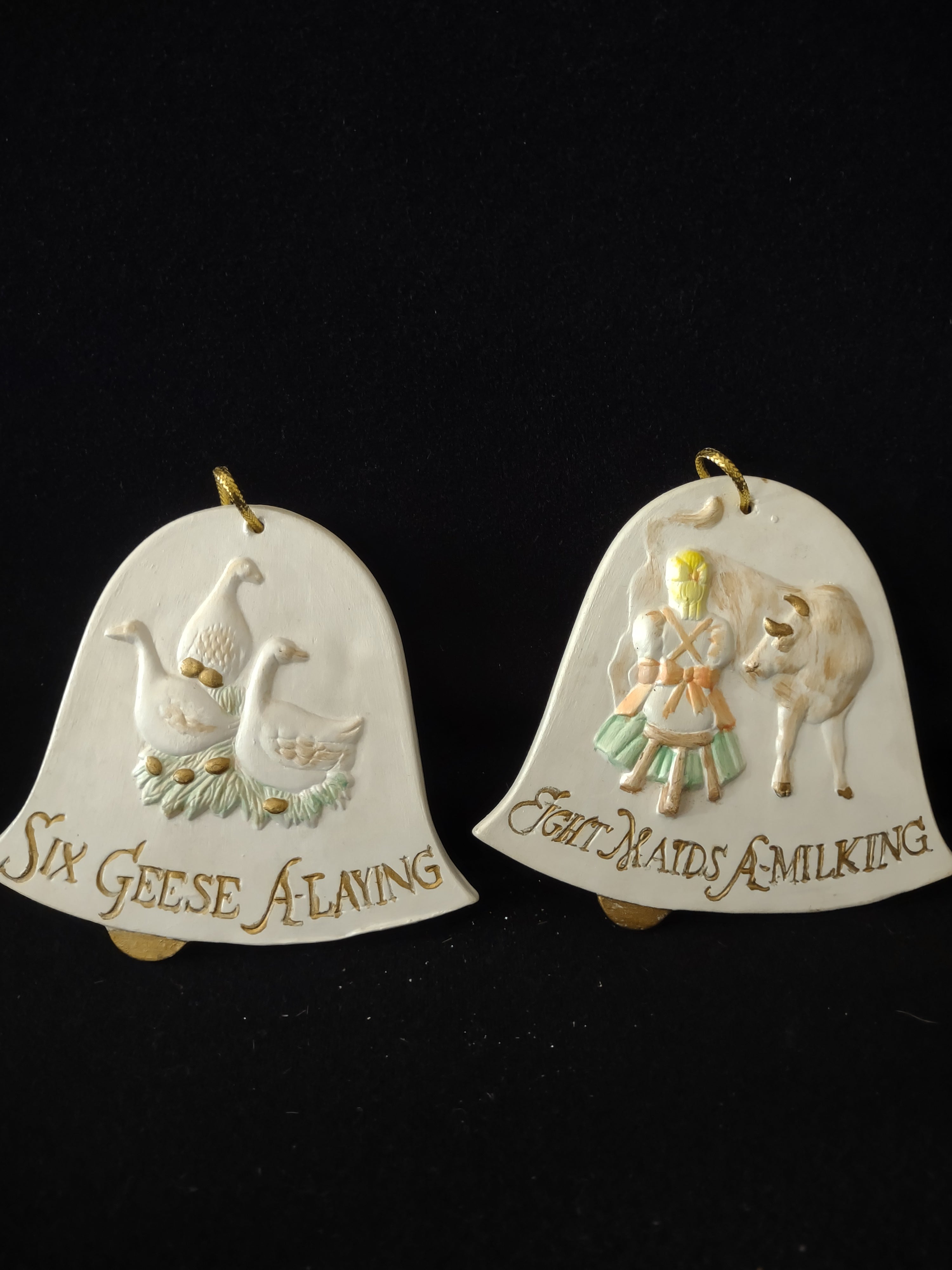 Six Ceramic Ornaments 12 Days Of Christmas Reversible (Lot 4159)
