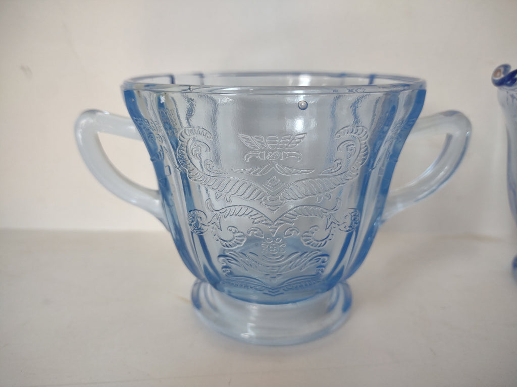 Vintage Indiana Glass Recollection Madrid Blue Sugar Creamer Pitcher (lot 2960c)