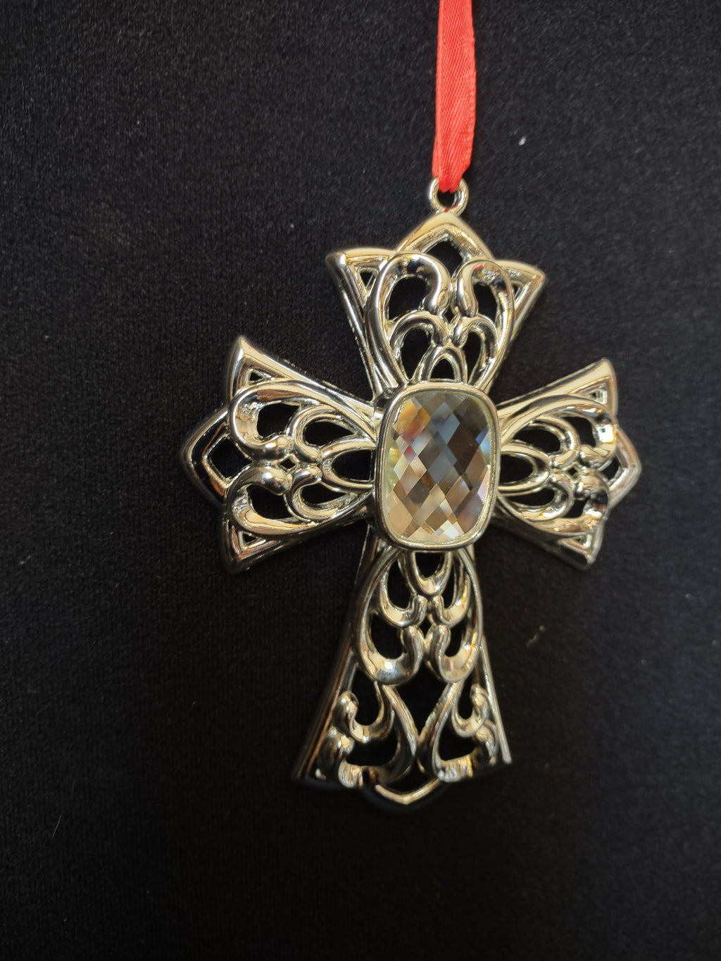 Lenox White Gem Cross Silverplated Christmas Tree Ornament(lot 1663)