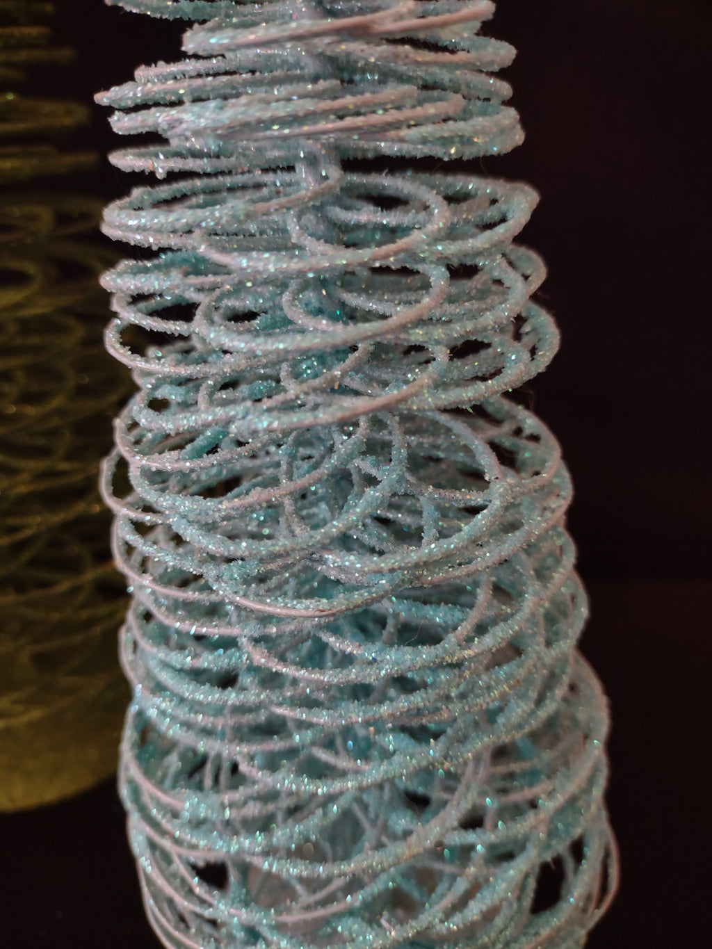 Vintage Christmas 12" Tree Glitter Sparkly Spiral Blue Turquoise x 3 (lot 3236)