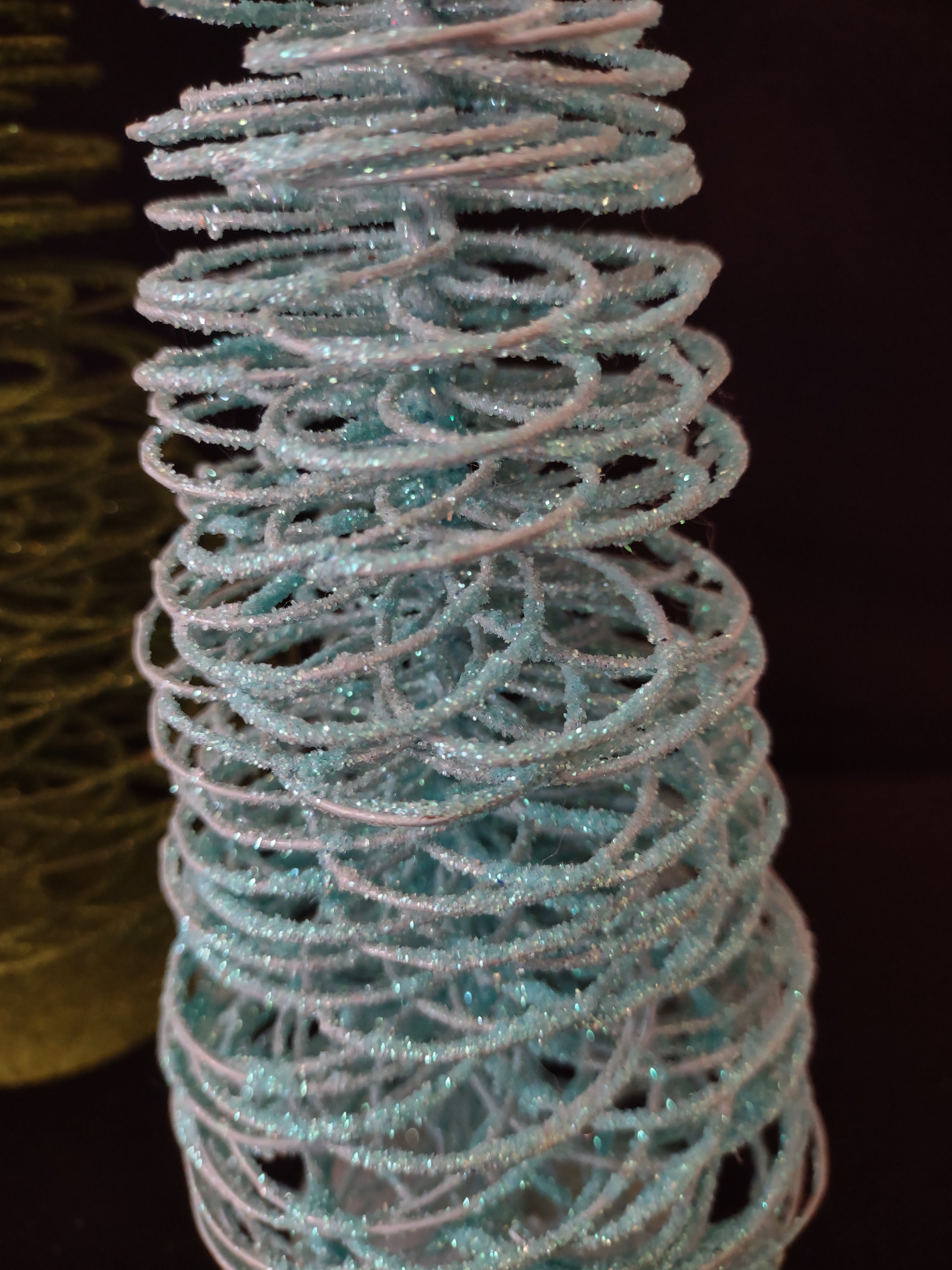 Vintage Christmas 12" Tree Glitter Sparkly Spiral Blue Turquoise x 3 (lot 3236)