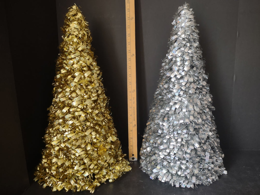 Holographic Tinsel Cone Tabletop Christmas Tree Gold Silver 19" (lot 3178)