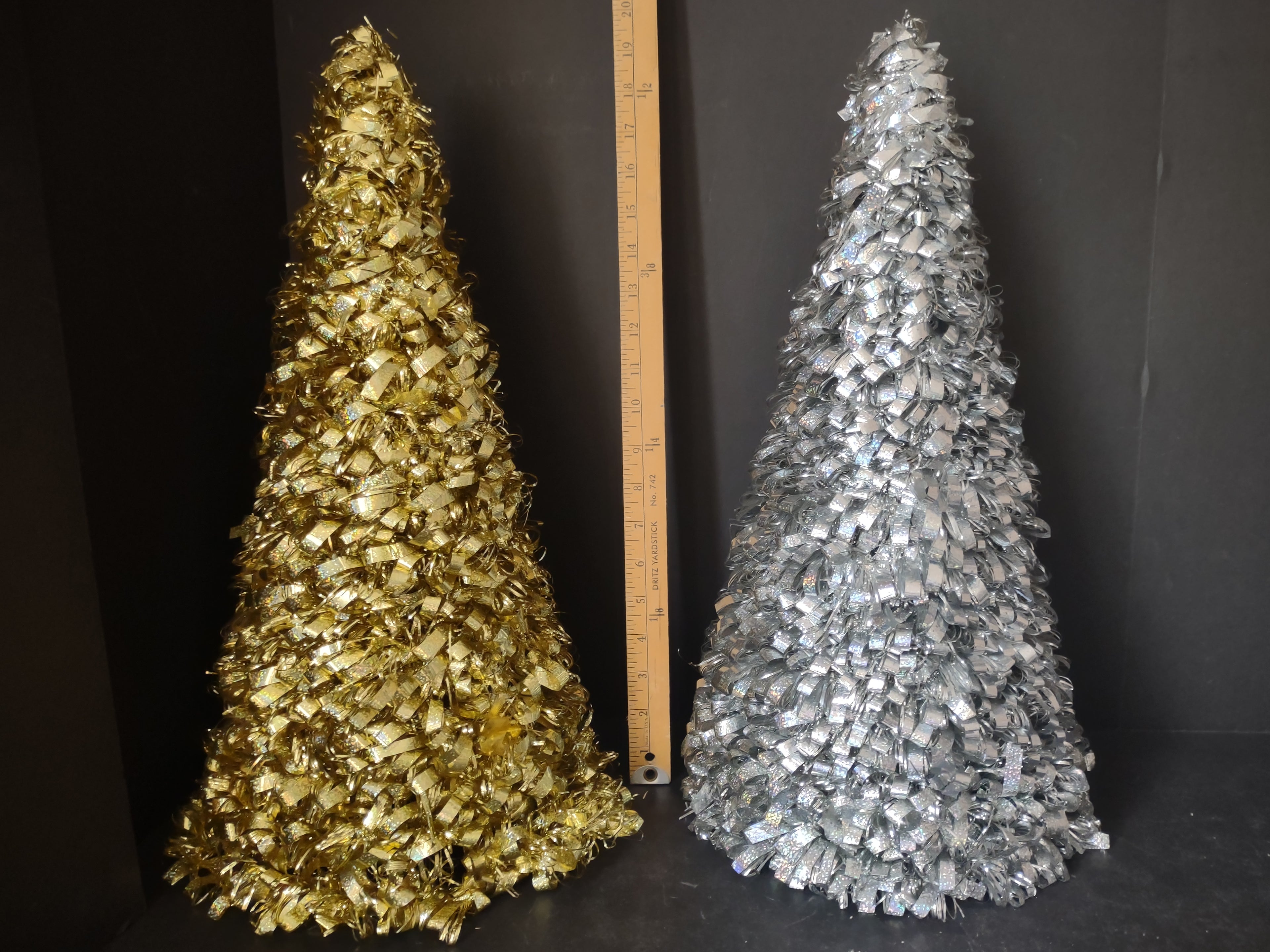 Holographic Tinsel Cone Tabletop Christmas Tree Gold Silver 19" (lot 3178)