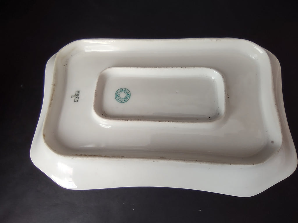 Depose Haviland Limoges Blue Flower Gravy Bowl Plate Attached (lot 963)
