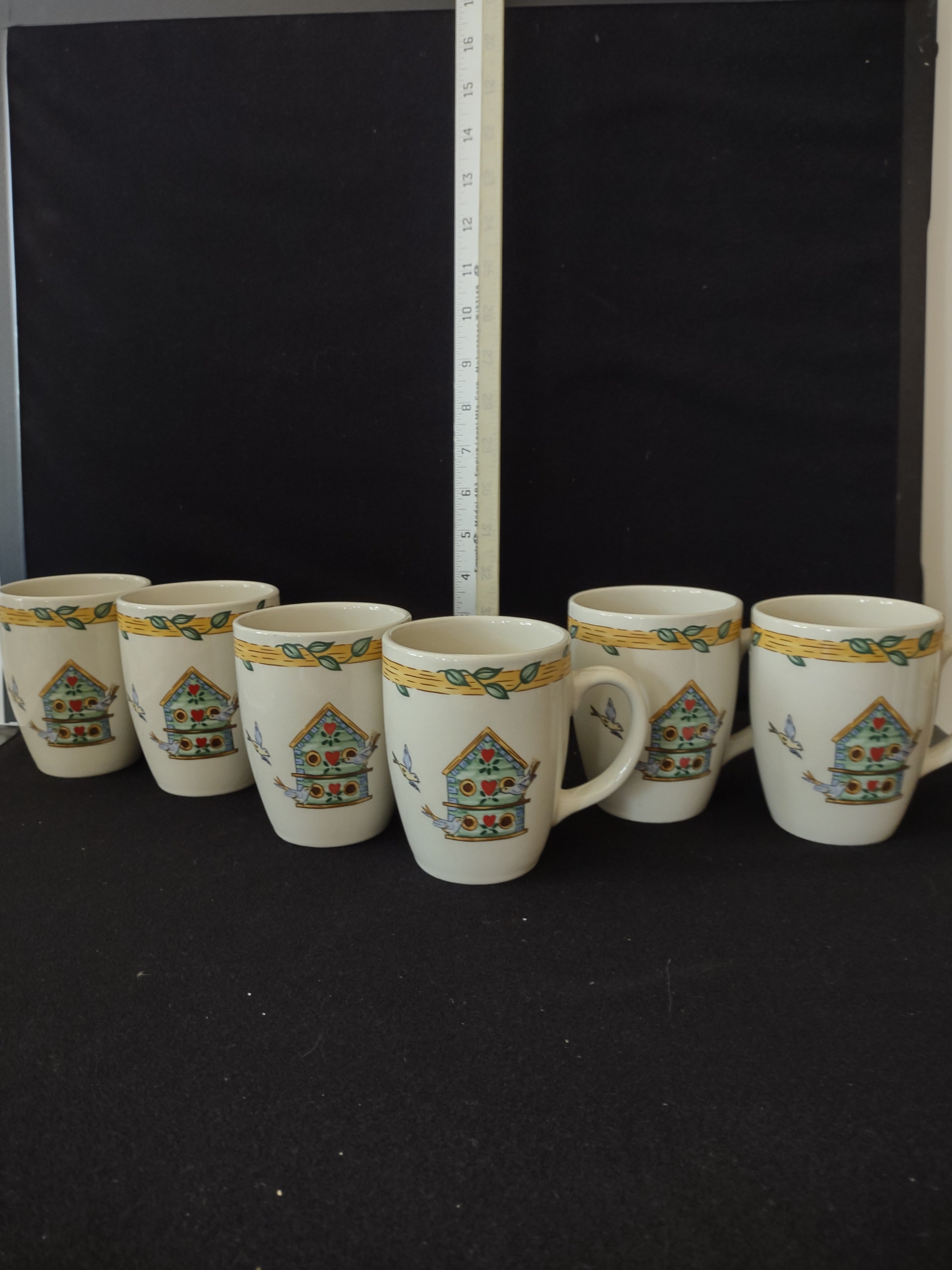 Vintage Thomson Pottery Birdhouse Coffee Mug X 6 (Lot 2909)