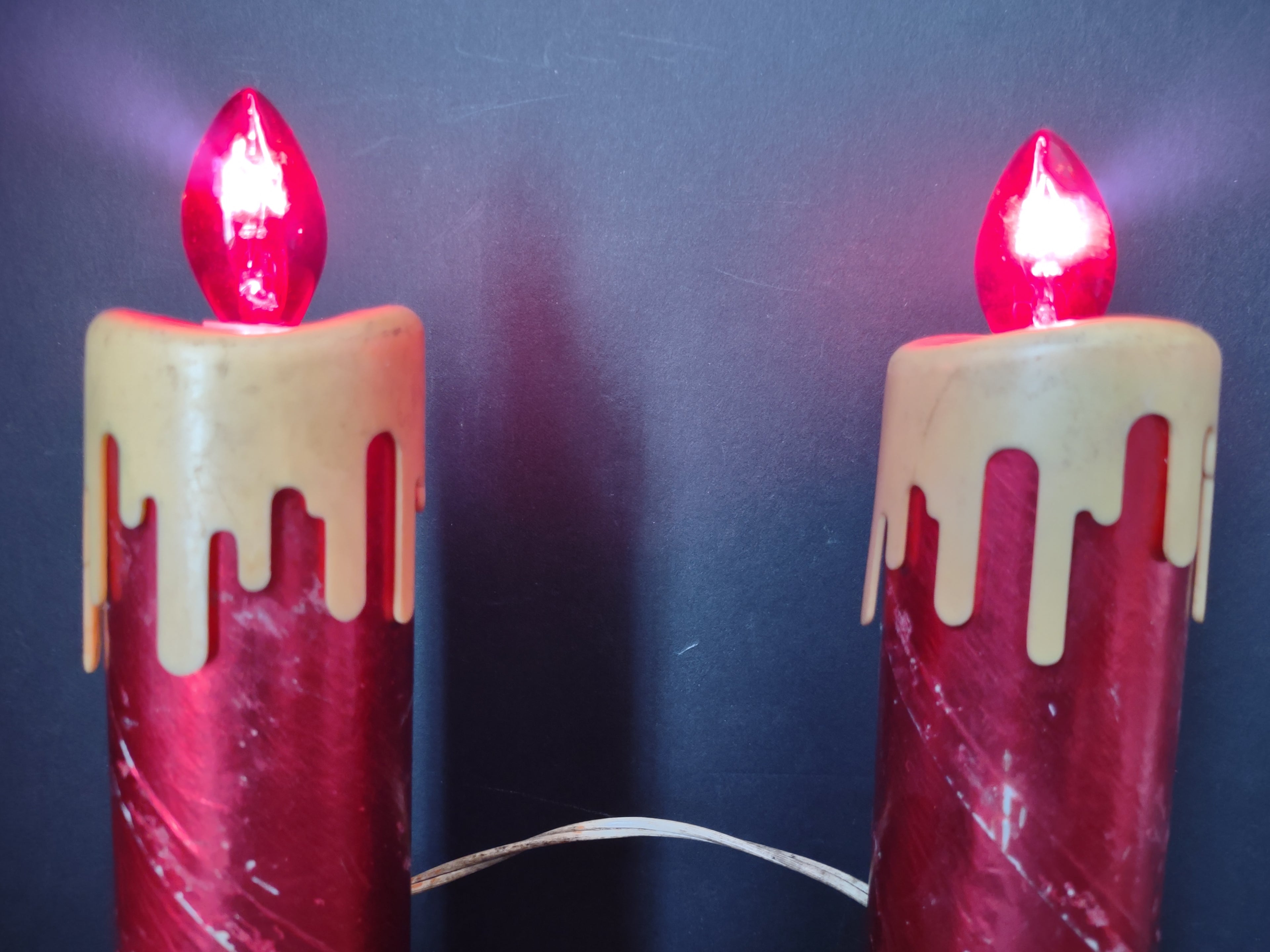 Vintage MCM 12" Red Foil Christmas Pillar Candle Electric (lot 3052j)