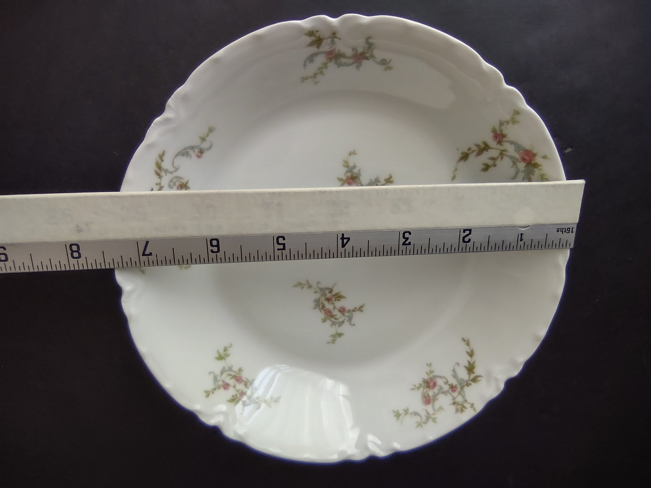 Haviland Limoges Cream Soup Plate White Scalloped Edge Rose Blue Ribbon (lot 855