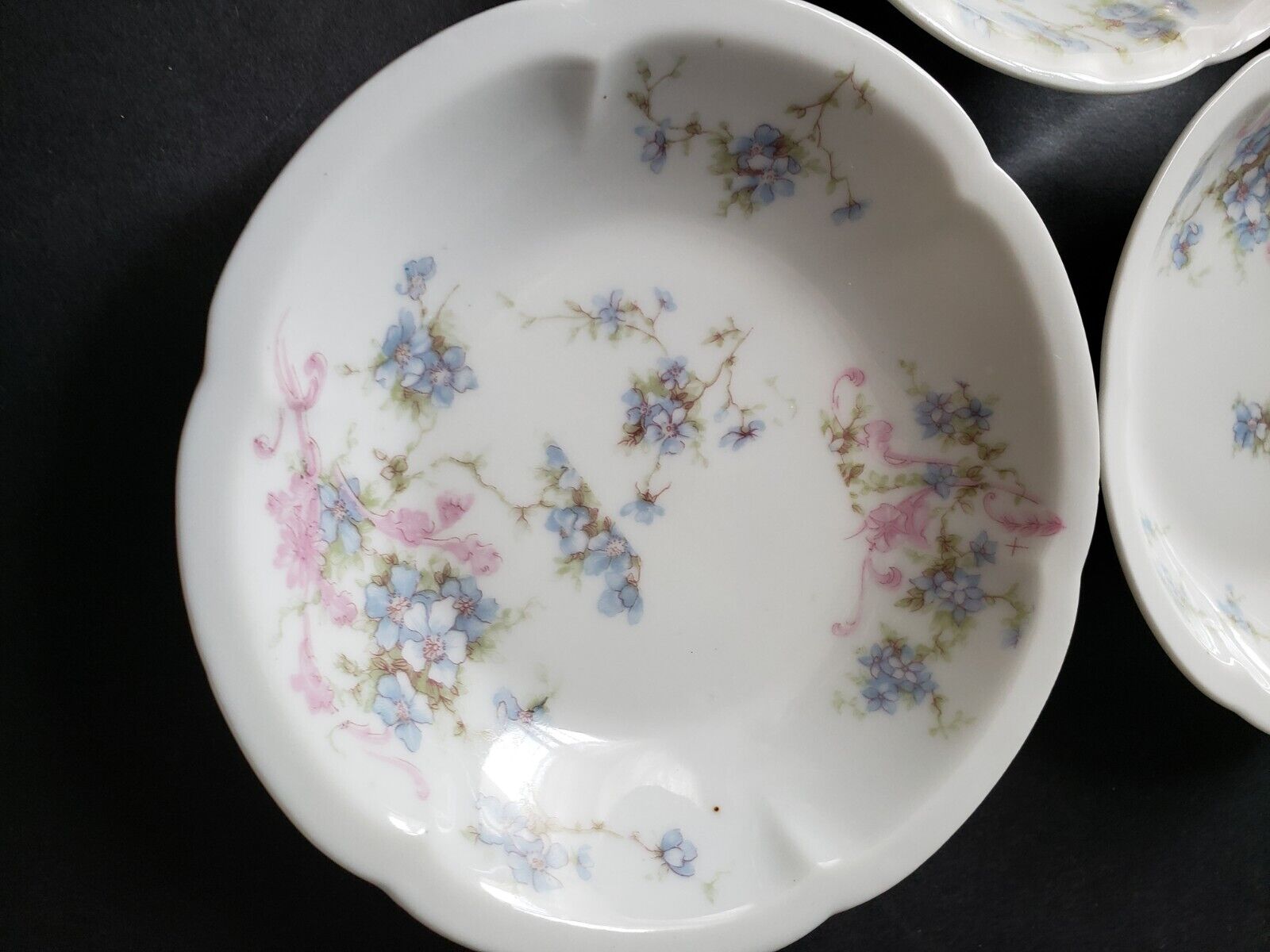 Haviland Limoges France 5 x Bowl 5" Gold Trim Pink Blue Forget Me Not (lot 573)