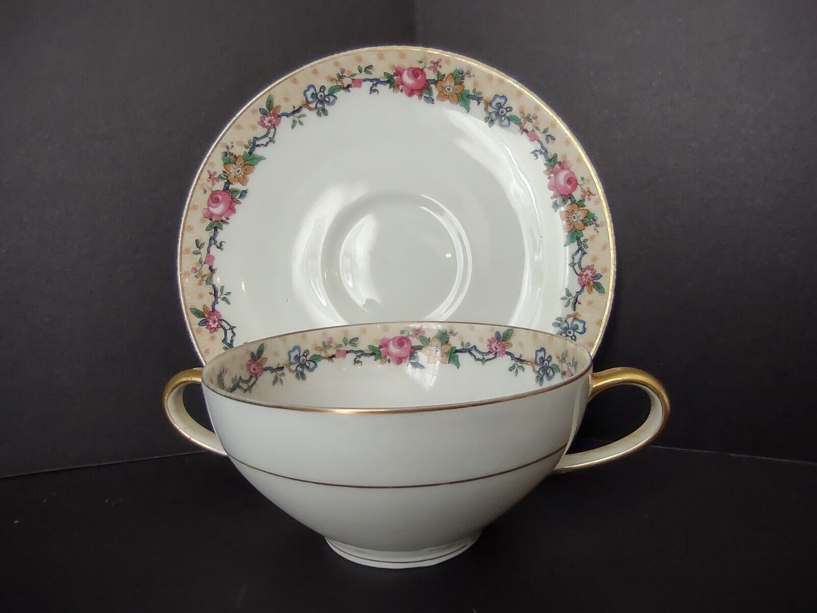 Ahrenfeldt Reizenstein Limoges Rose Gold Trim Bouillon Cup & Saucer (lot 710)