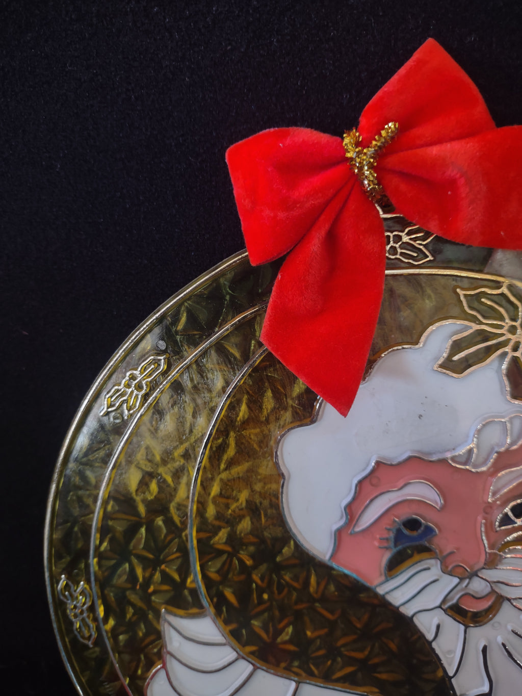 Vintage Christmas Santa Claus Head Stained Plastic Window Hanging X 2 (Lot 4529)