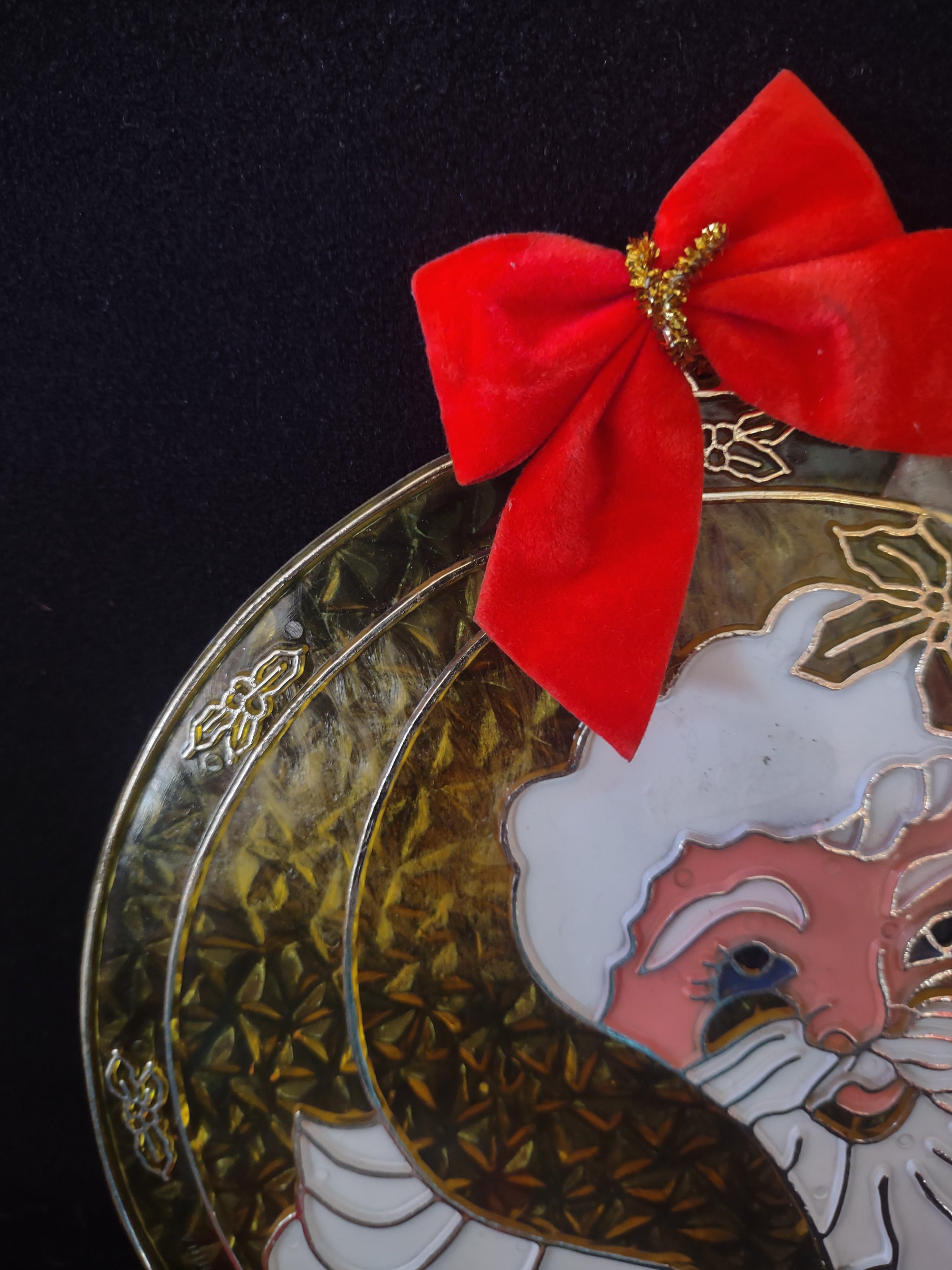 Vintage Christmas Santa Claus Head Stained Plastic Window Hanging X 2 (Lot 4529)