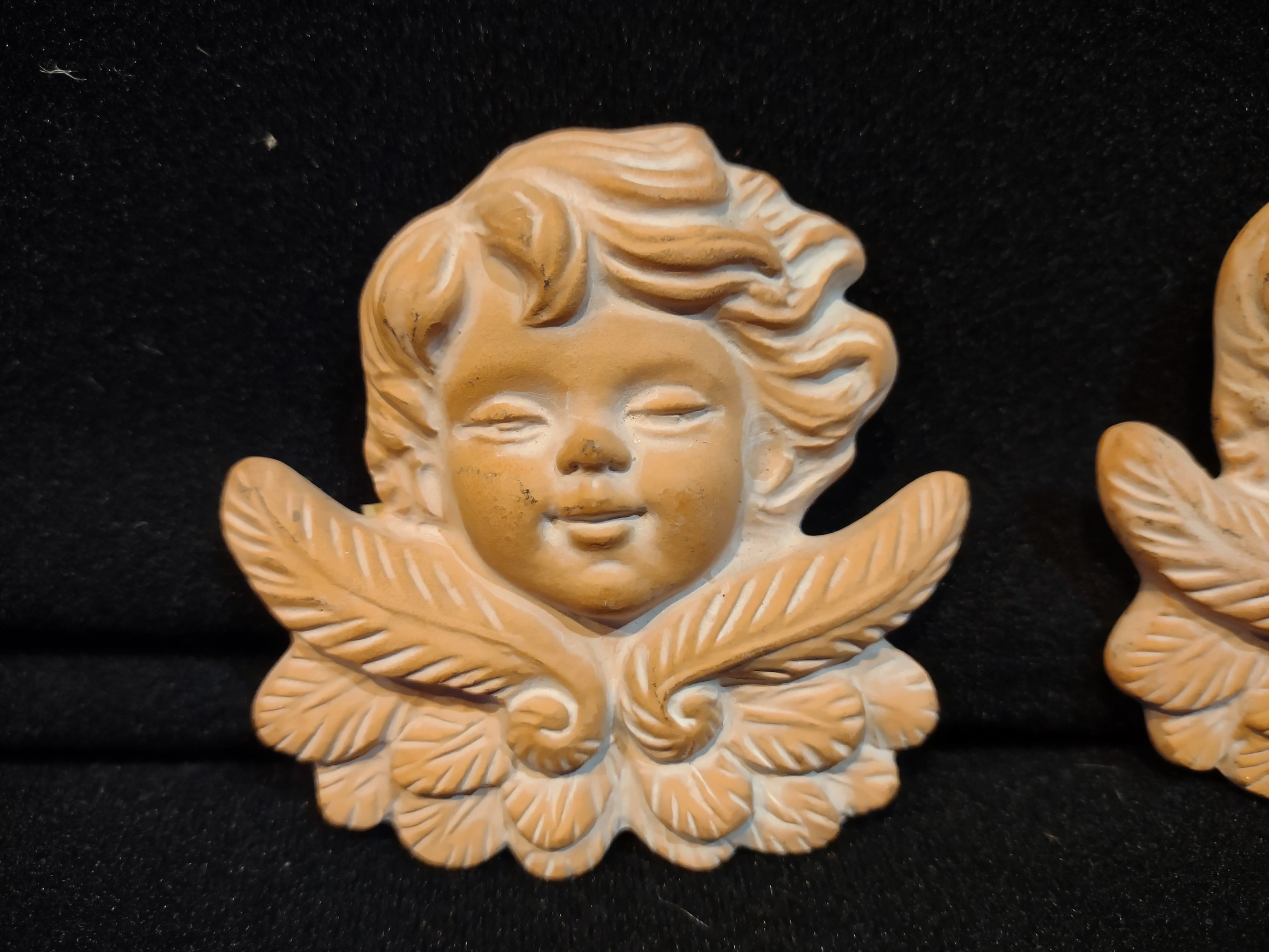 Vintage Terracotta Fridge Magnet Cherub Angel x 4 (lot 5390)