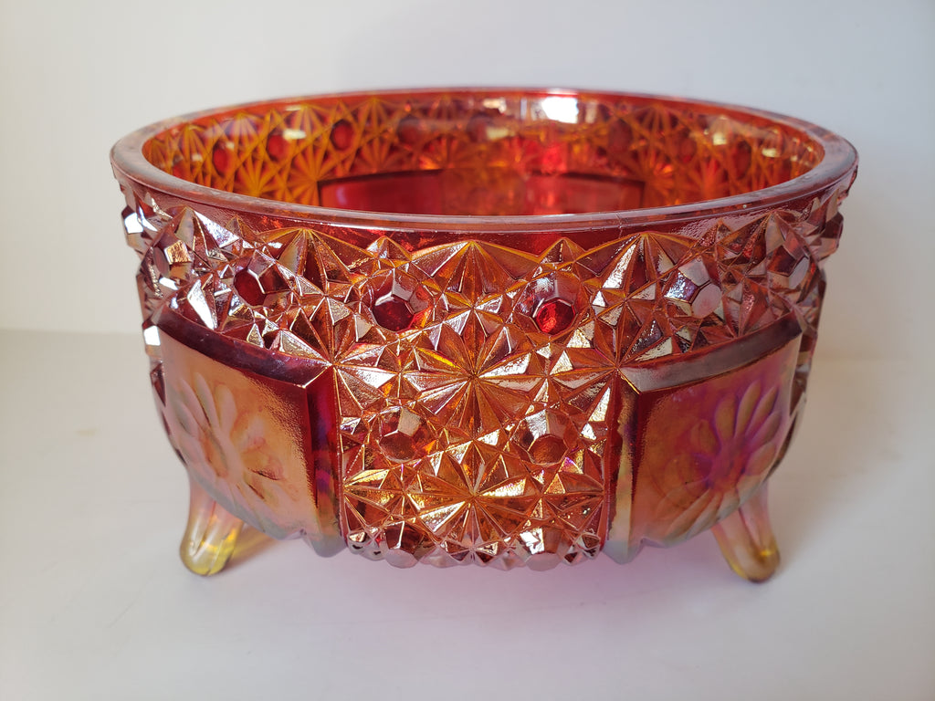 Vintage Marigold Iridescent Footed Bowl Carnival Glass (lot 2216)